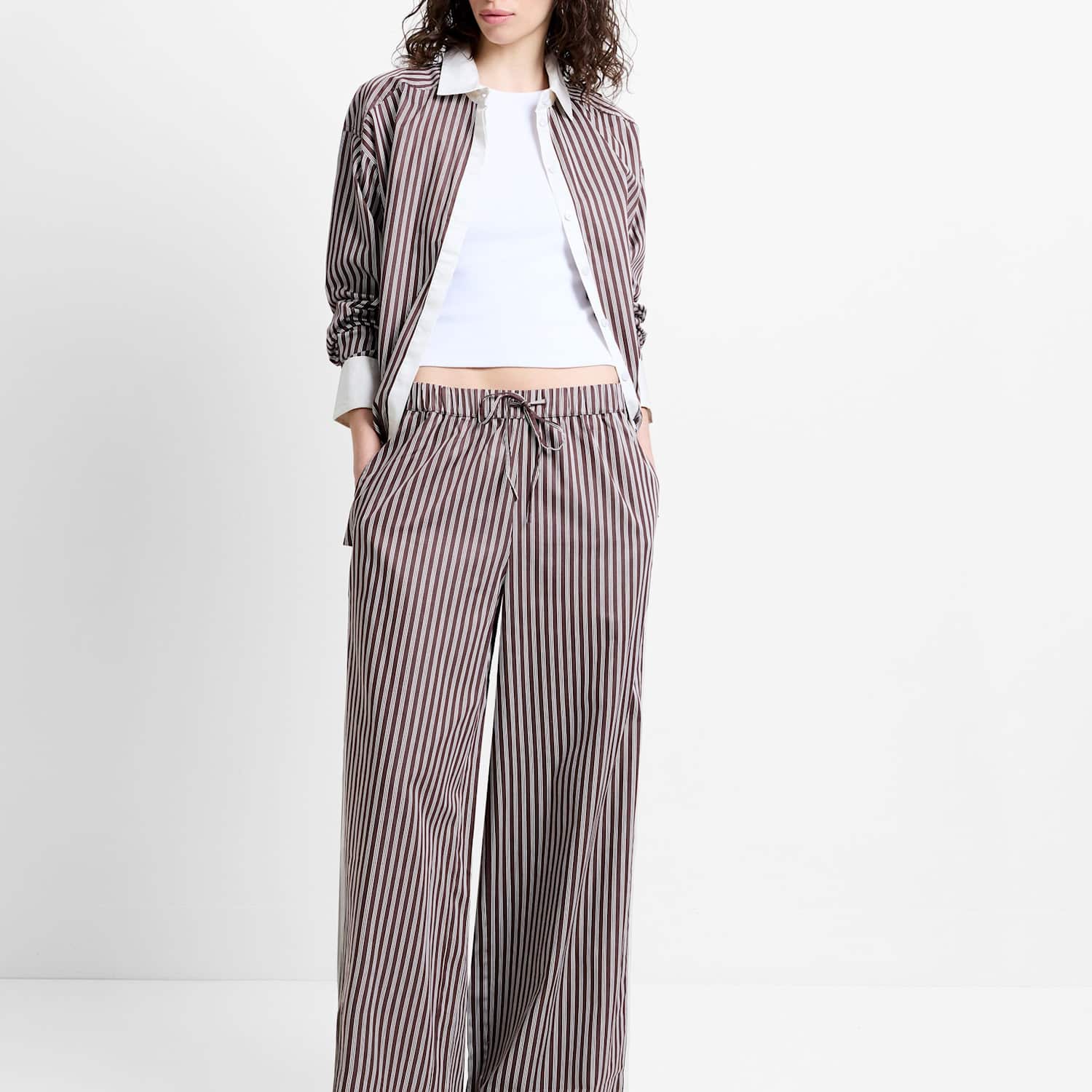 French Connection Women's Pure Cotton Striped Wide Leg Trousers - Extra Small - Brown Mix - Available at M&S
