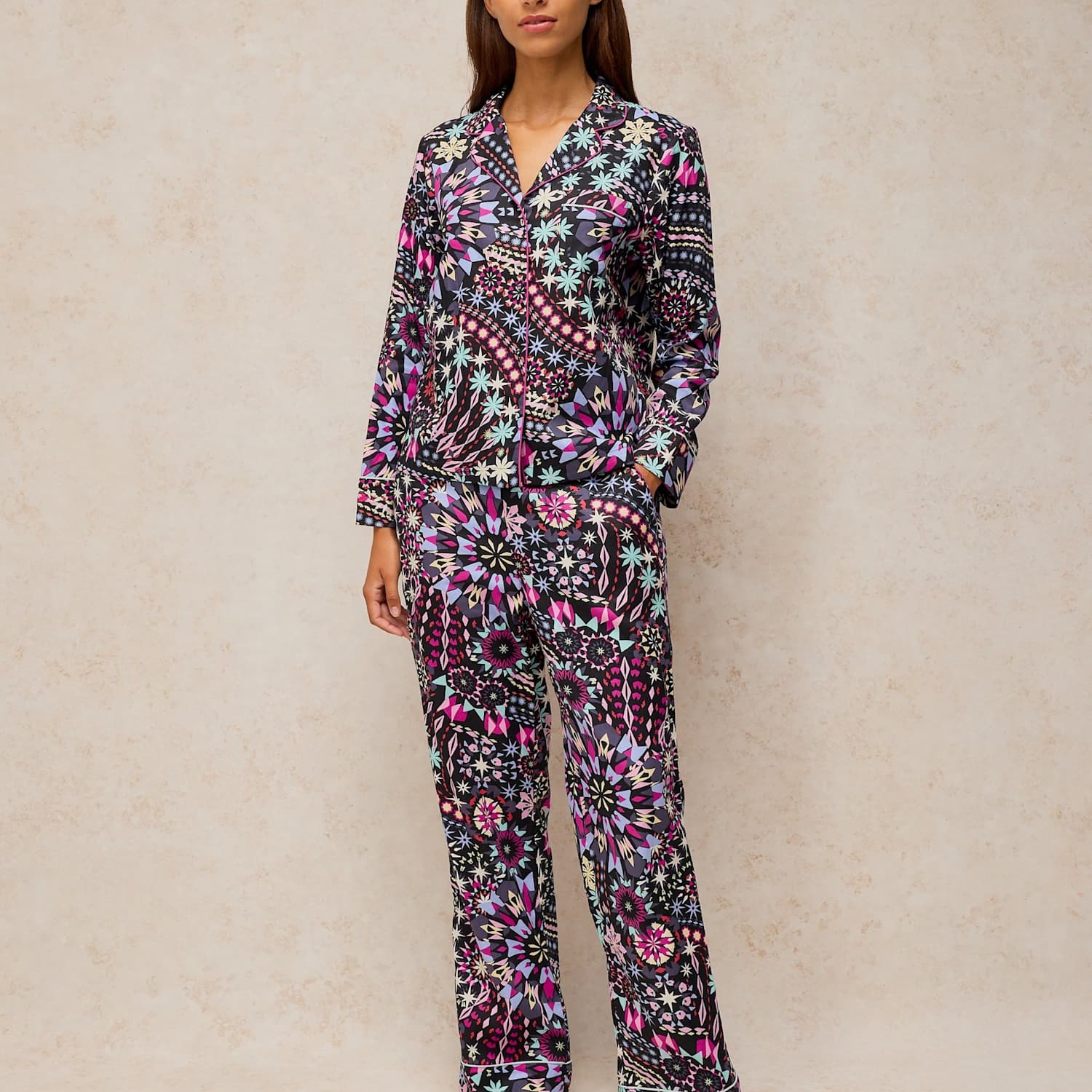 White Stuff Women's Cotton Rich Printed Pyjama Bottoms - Medium - Black Mix - Available at M&S