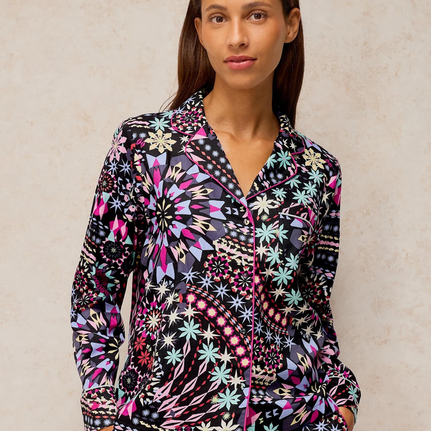 White Stuff Women's Cotton Rich Printed Pyjama Top - Large - Black Mix - Available at M&S