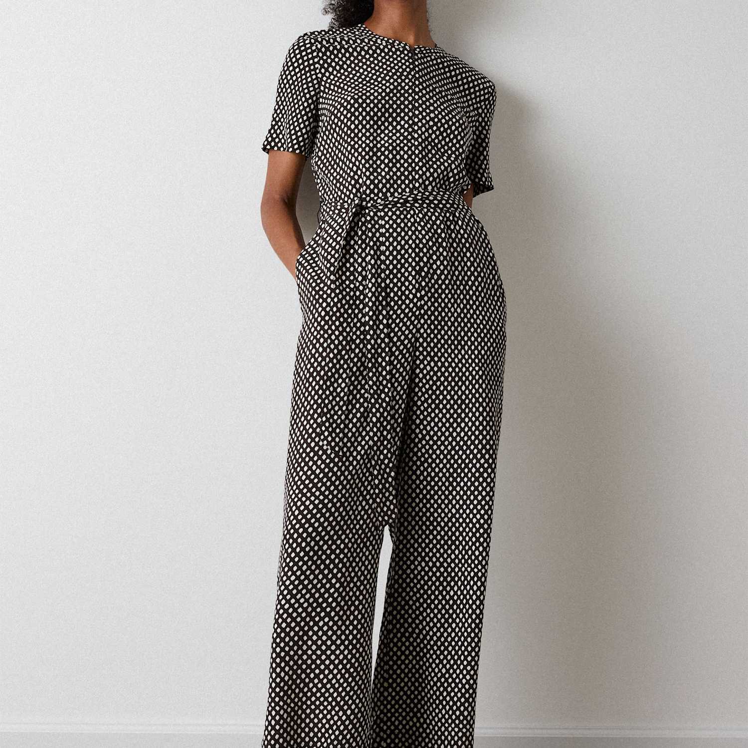 Whistles Women's Checked Short Sleeve Jumpsuit - 14 - Brown Mix - Available at M&S