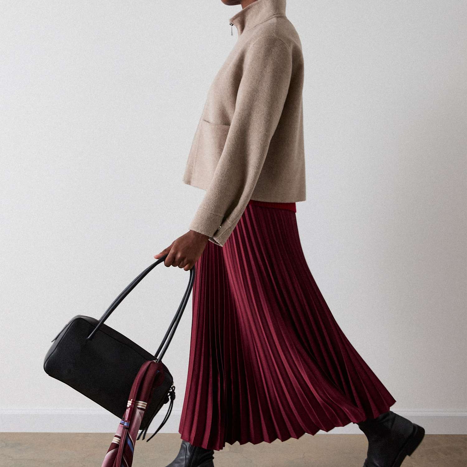 Whistles Women's Satin Pleated Midi Skirt - 6 - Burgundy - Available at M&S