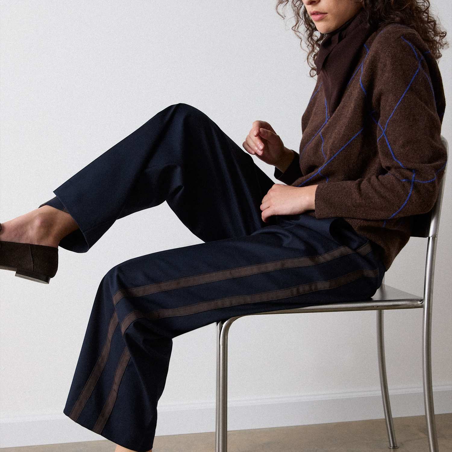 Whistles Women's Side Stripe Straight Leg Trousers - 12 - Navy Mix - Available at M&S
