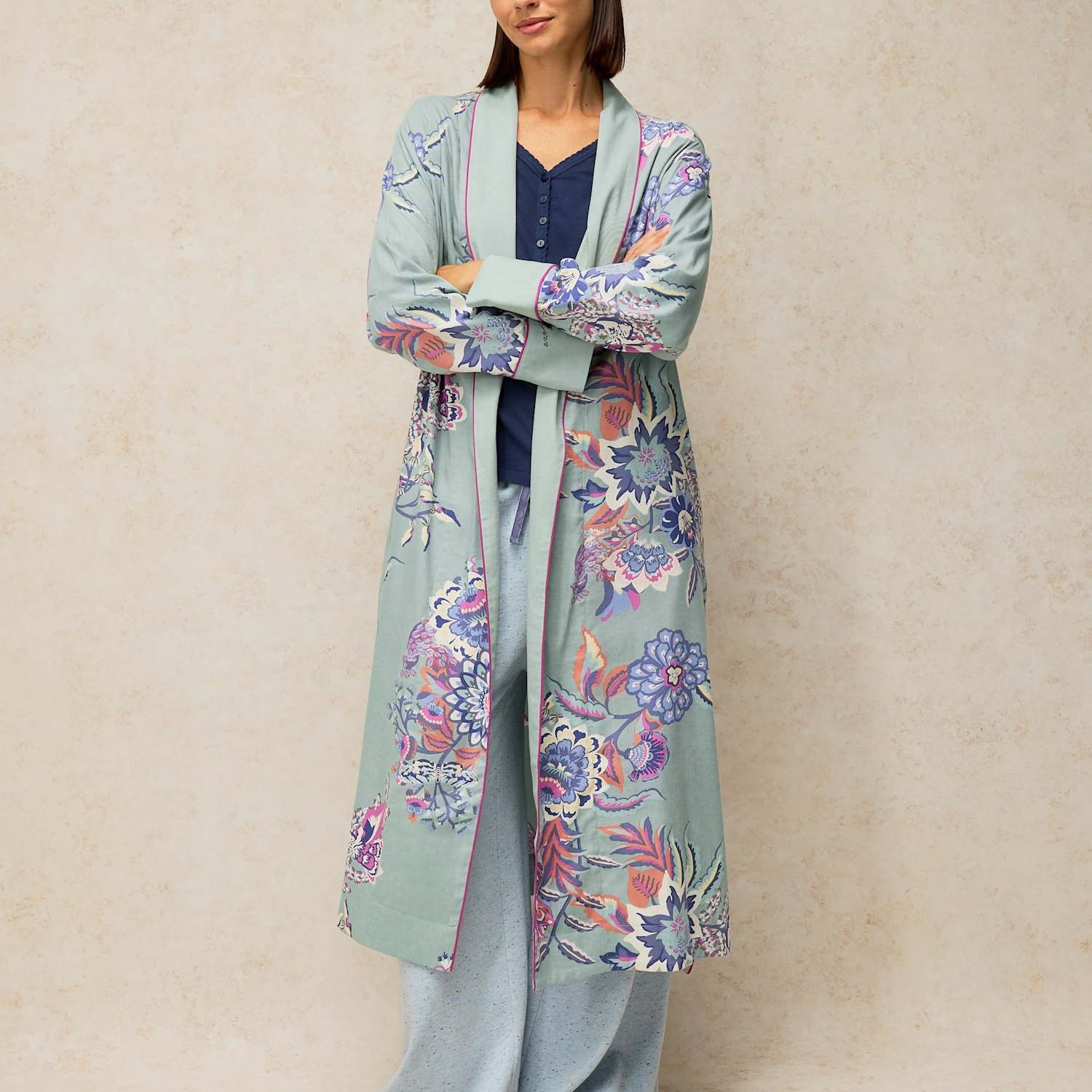 White Stuff Women's Cotton Rich Printed Dressing Gown - Extra Large - Blue Mix - Available at M&S