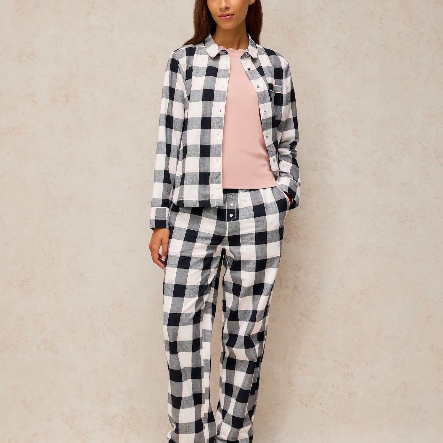 White Stuff Women's Cotton Rich Checked Pyjama Bottoms - Large - Ivory Mix - Available at M&S