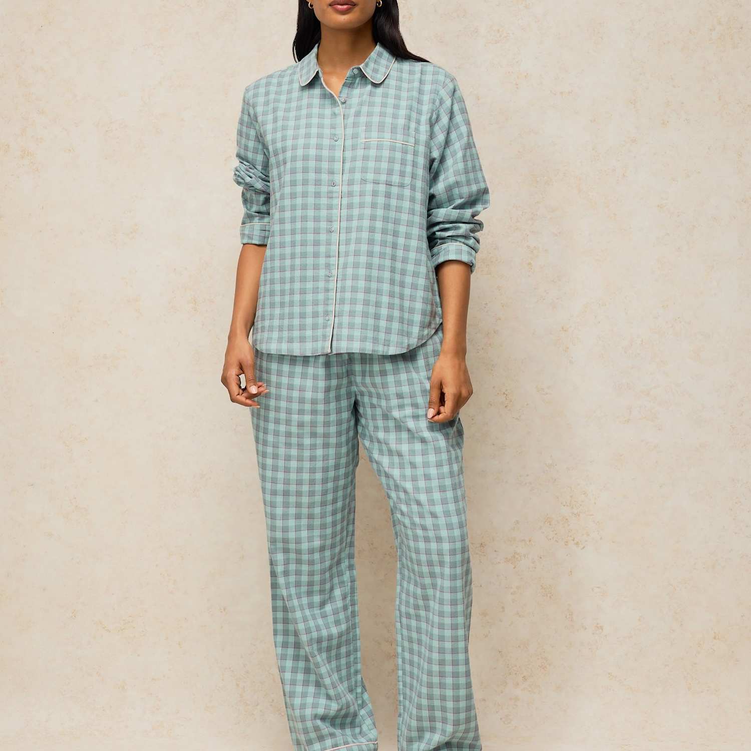 White Stuff Women's Cotton Rich Checked Pyjama Top - Extra Large - Blue Mix - Available at M&S