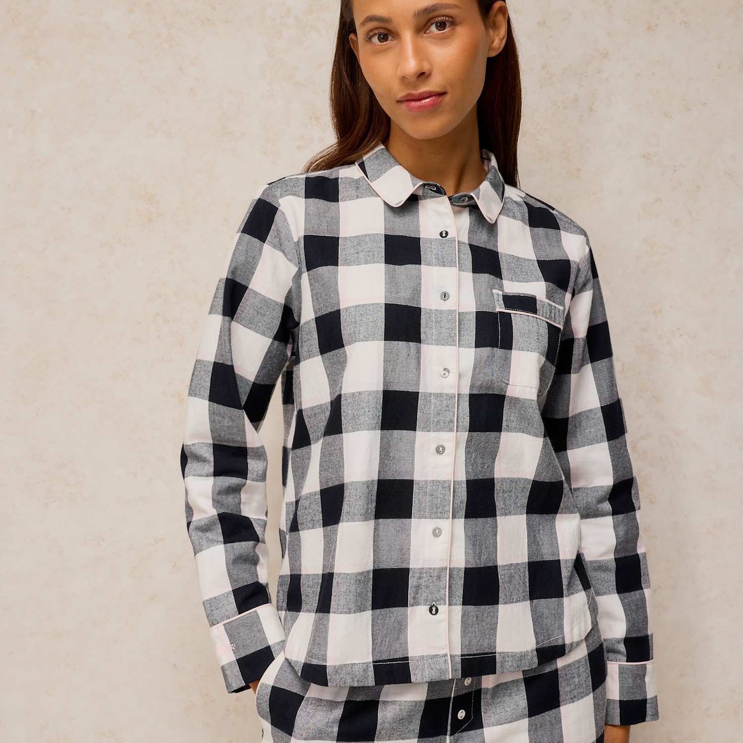 White Stuff Women's Cotton Rich Checked Pyjama Top - Medium - Ivory Mix - Available at M&S