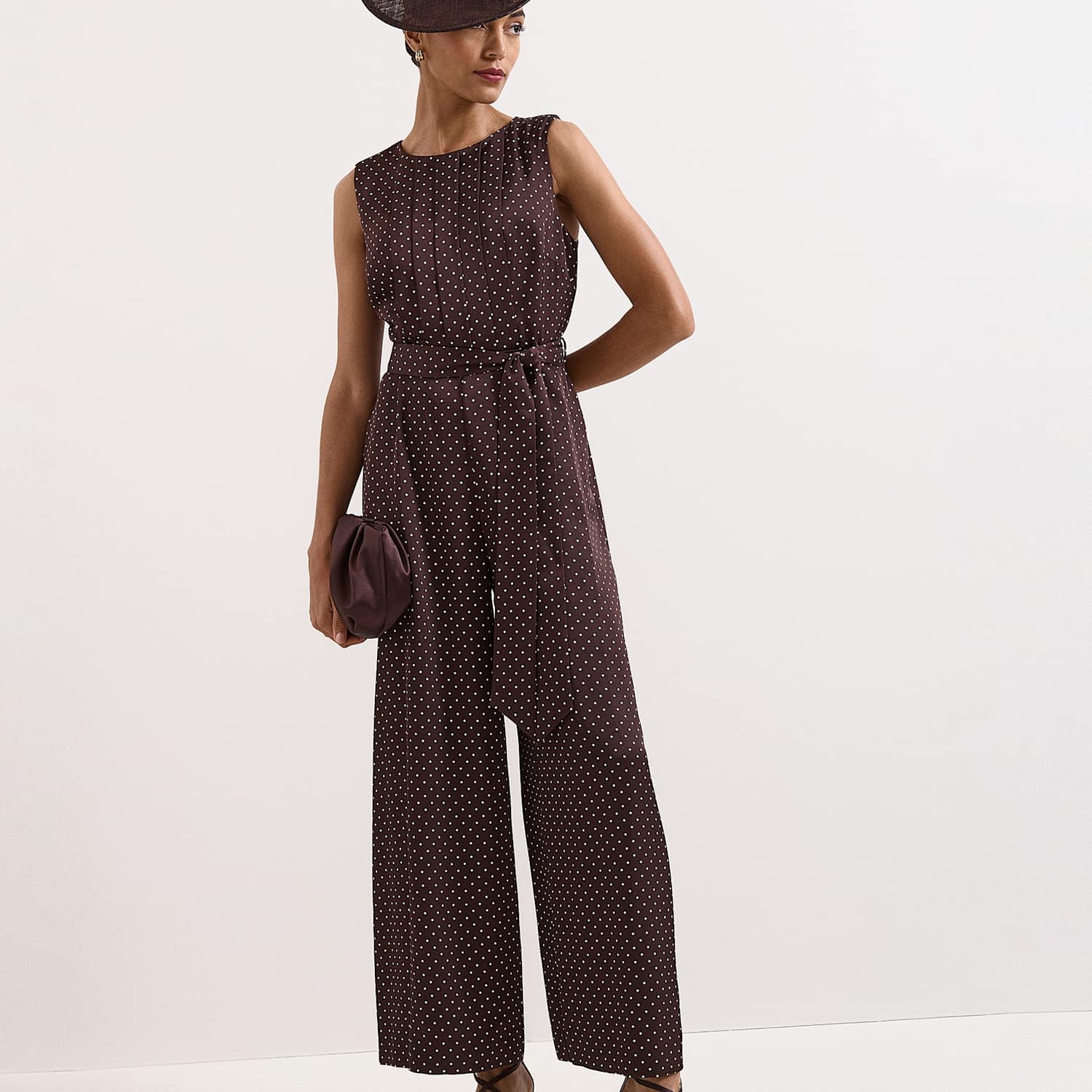 Phase Eight Women's Polka Dot Belted Sleeveless Jumpsuit - 20 - Brown Mix - Available at M&S