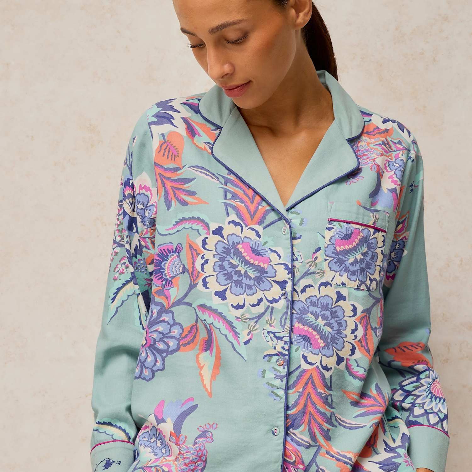 White Stuff Women's Cotton Rich Printed Pyjama Top - Extra Large - Blue Mix - Available at M&S