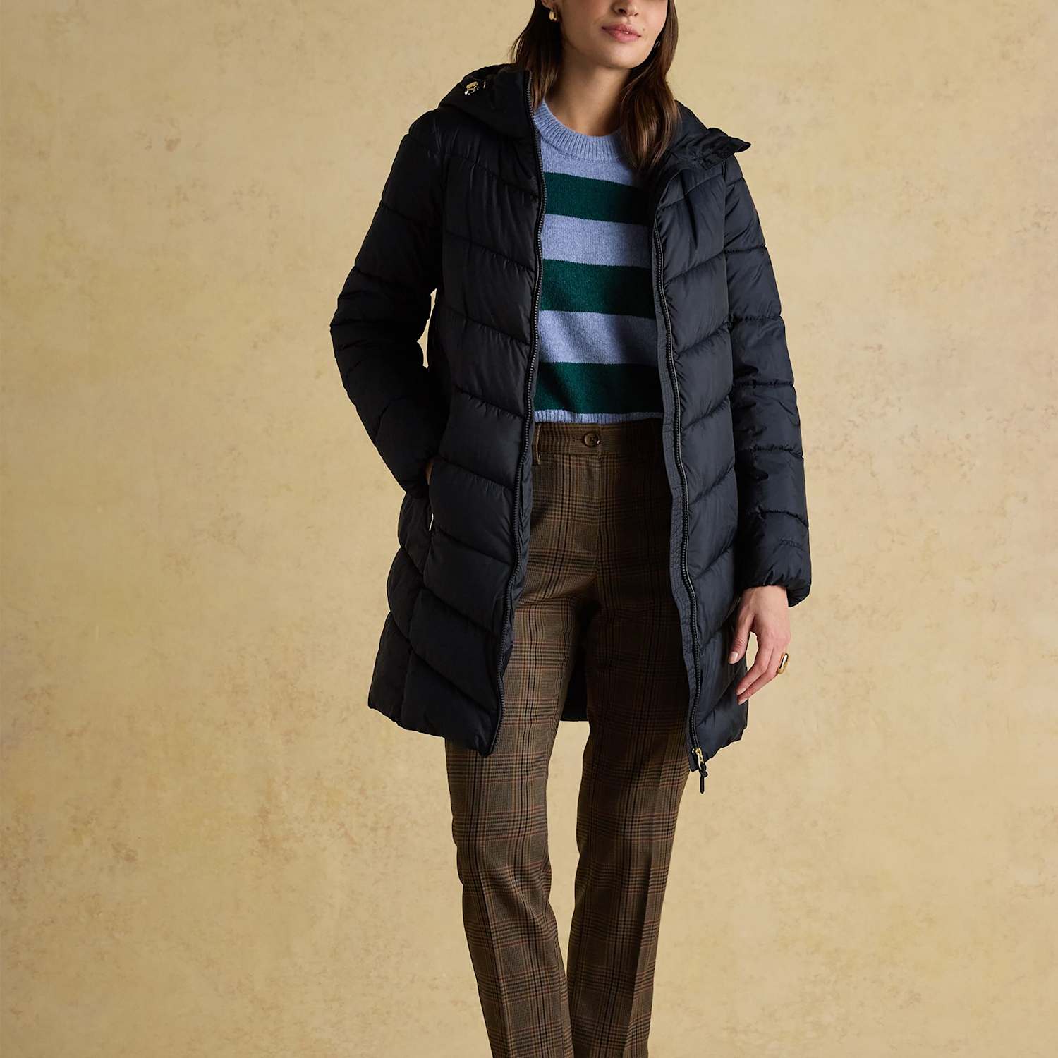 Joules Women's Hooded Puffer Coat - 6 - Navy - Available at M&S