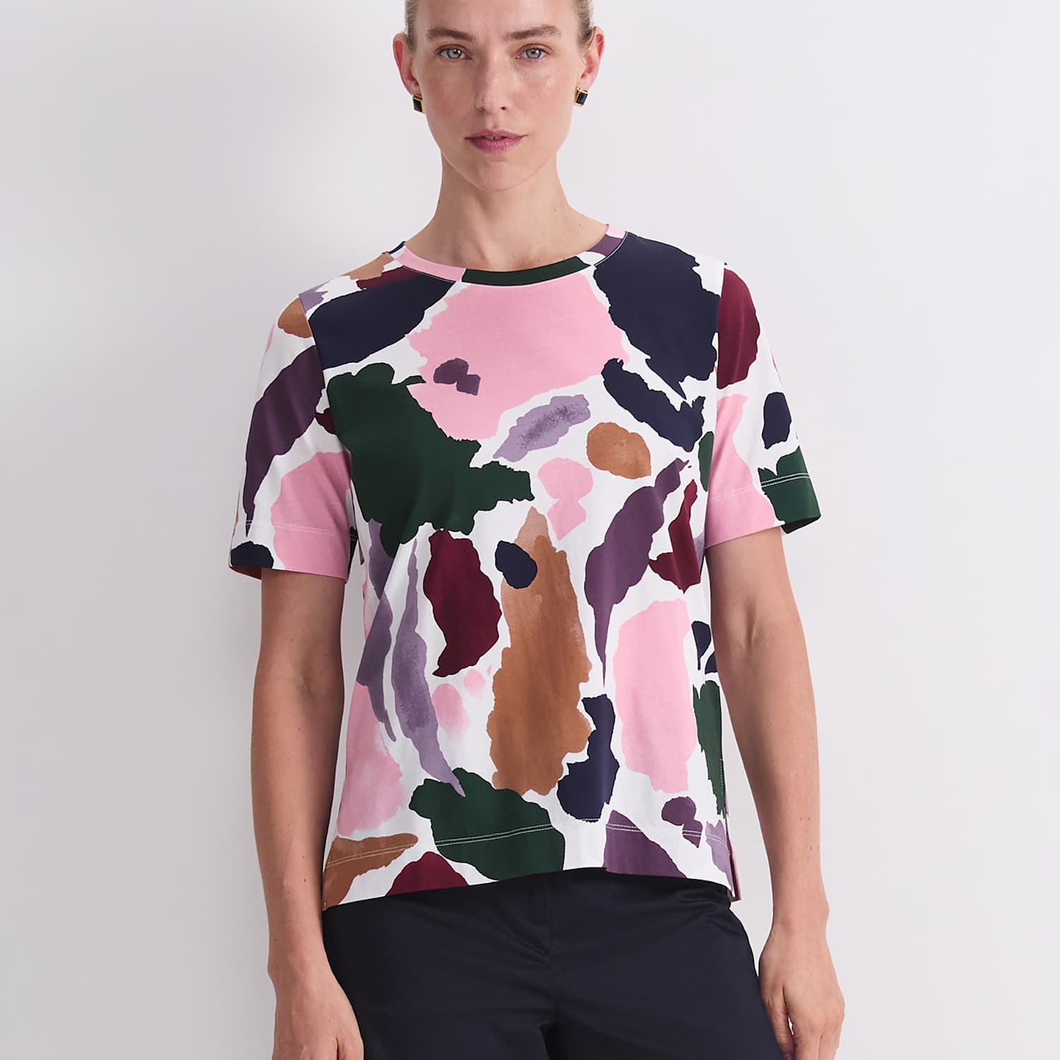 Sportscraft Women's Mercerised Cotton Abstract Print T-Shirt - Medium - Black Mix - Available at M&S