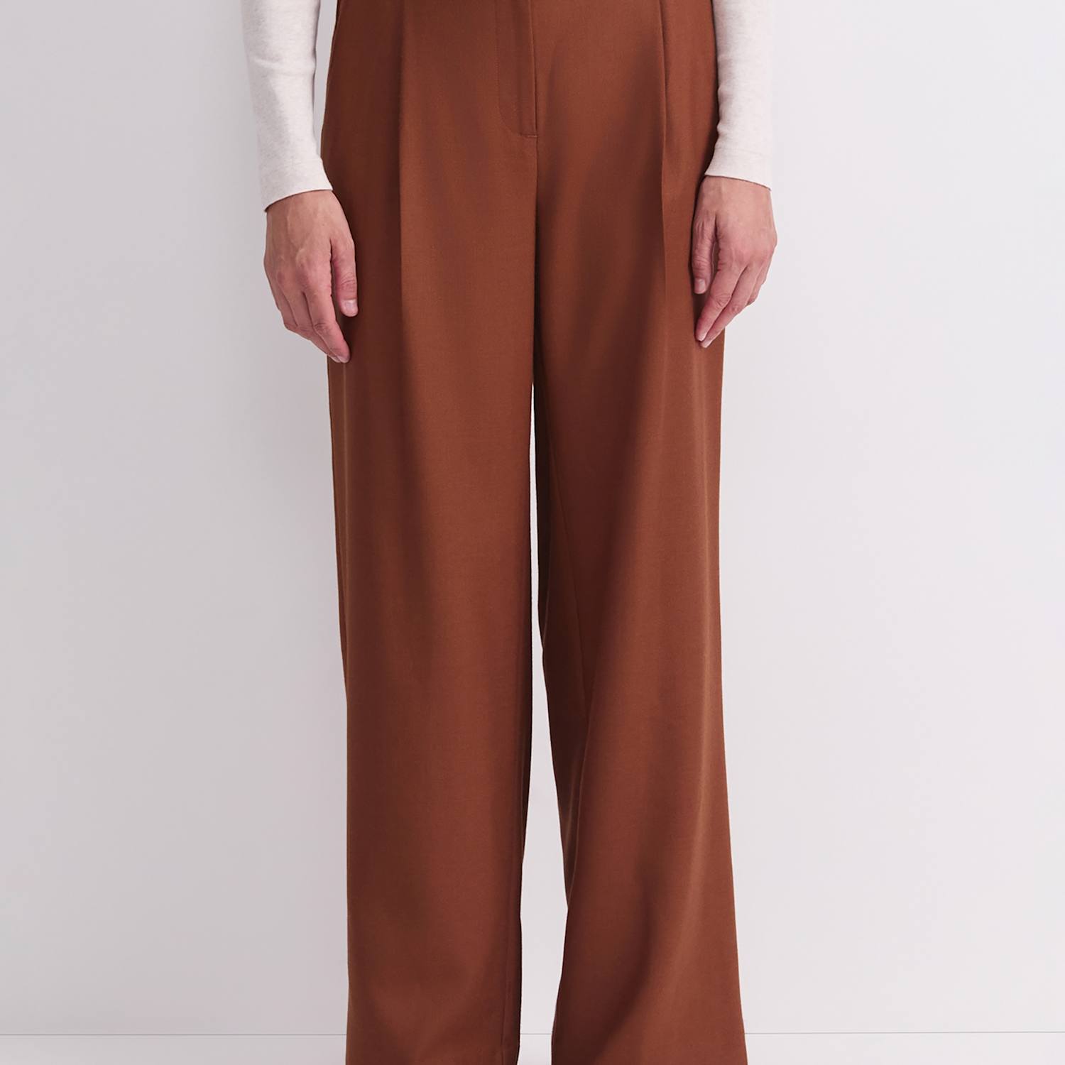 Sportscraft Women's Wool Rich Pleat Front Straight Leg Trousers - 8 - Brown - Available at M&S