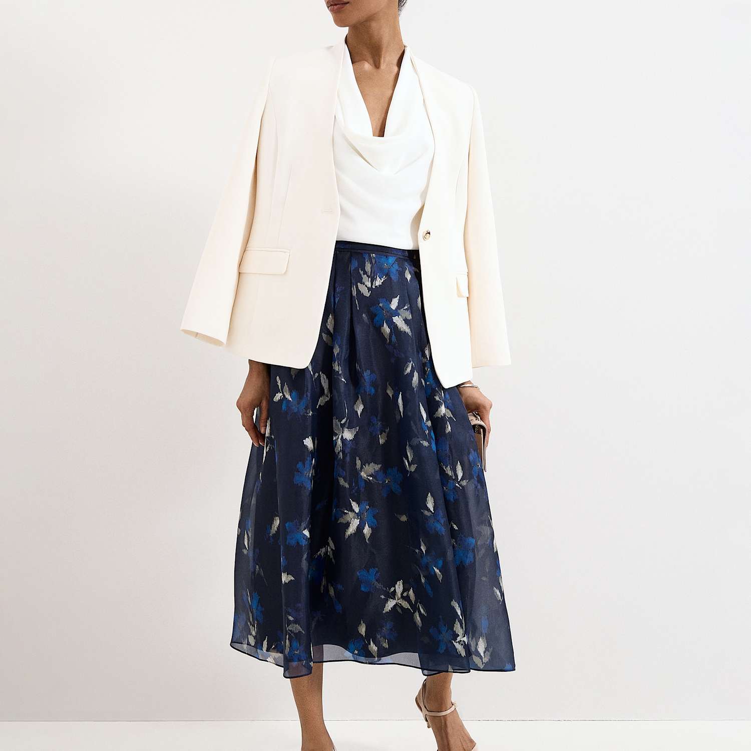 Phase Eight Women's Floral Pleated Midi Skirt - 10 - Blue Mix - Available at M&S