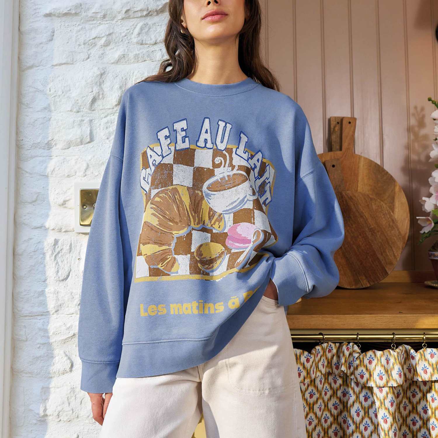 White Stuff Women's Cotton Rich Graphic Longline Sweatshirt - 14 - Blue Mix - Available at M&S