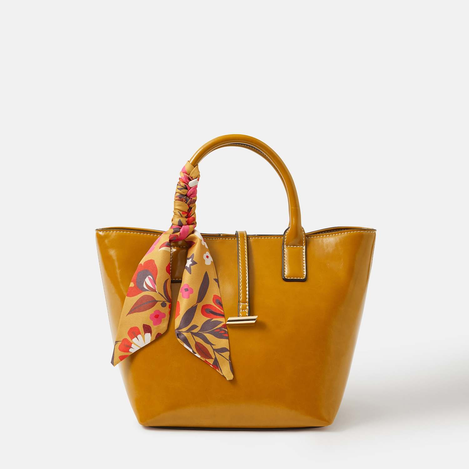 Accessorize Women's Patent Floral Scarf Cross Body Bag - Yellow - Available at M&S