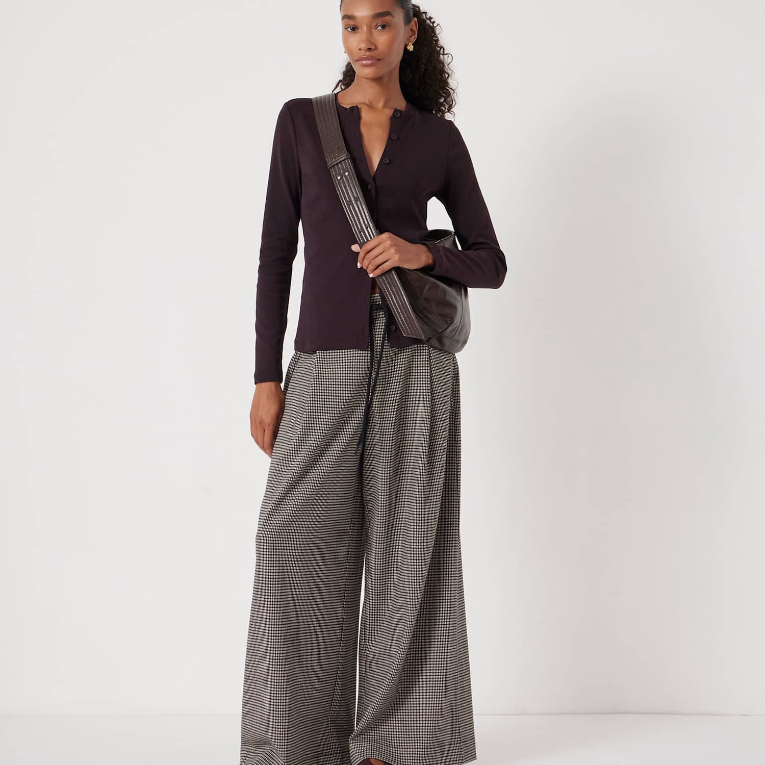 Hush Women's Jersey Checked Drawstring Wide Leg Trousers - Large-Extra Large - Black Mix - Available at M&S