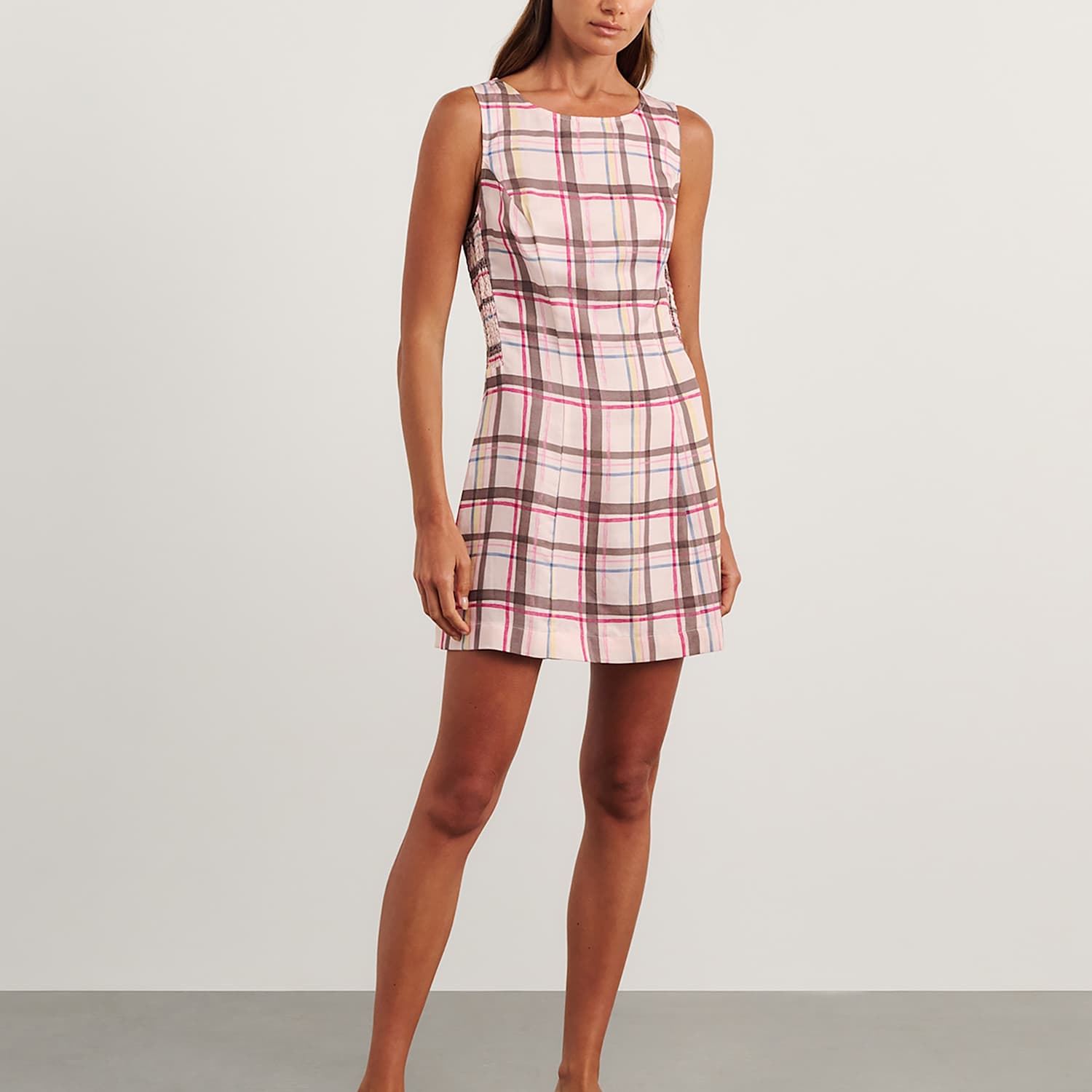 Jag Women's Lyocell Rich Painterly Checked Mini Dress - 12 - Pink Mix - Available at M&S