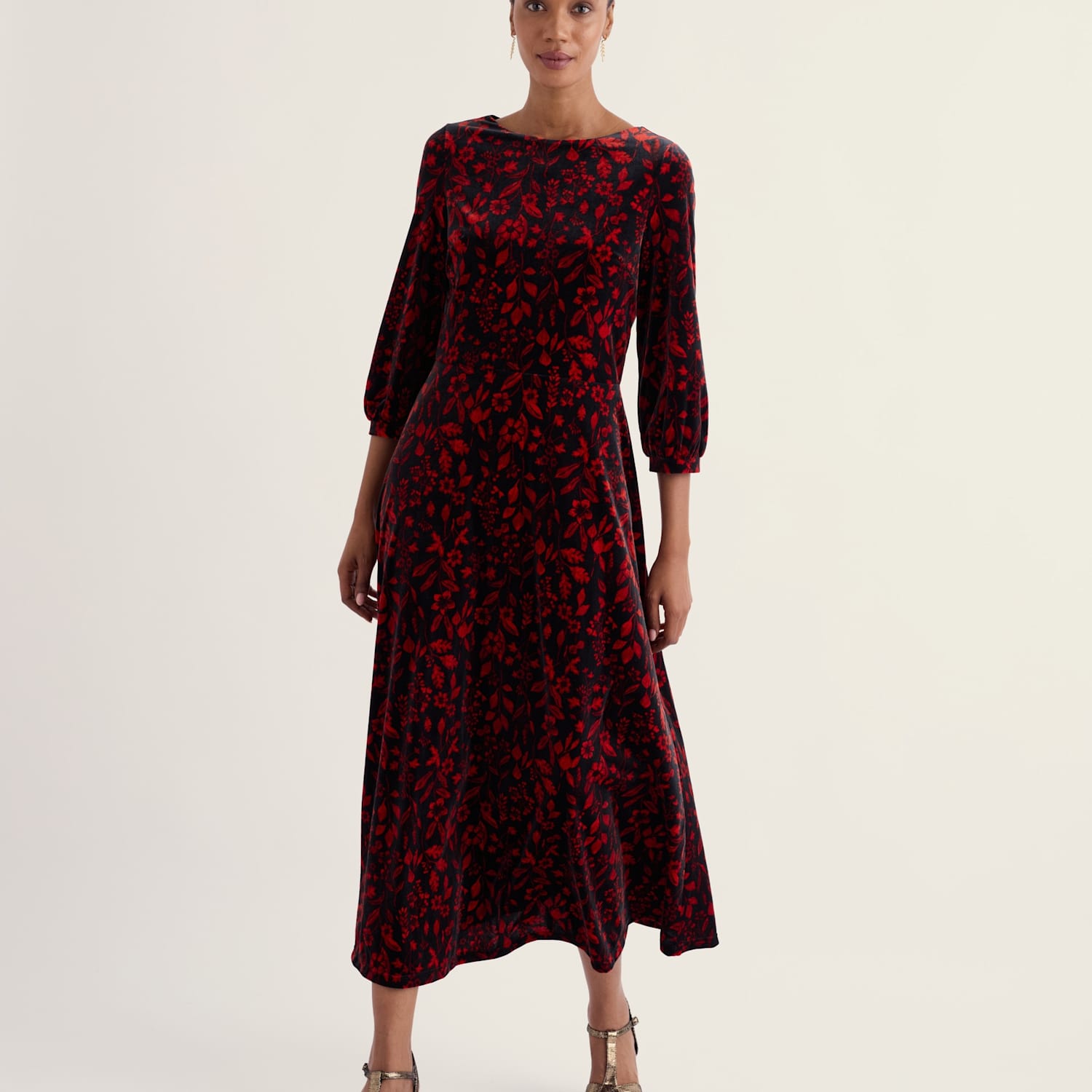 Seasalt Cornwall Women's Velvet Printed Midaxi Flared Dress - 16 - Red Mix - Available at M&S