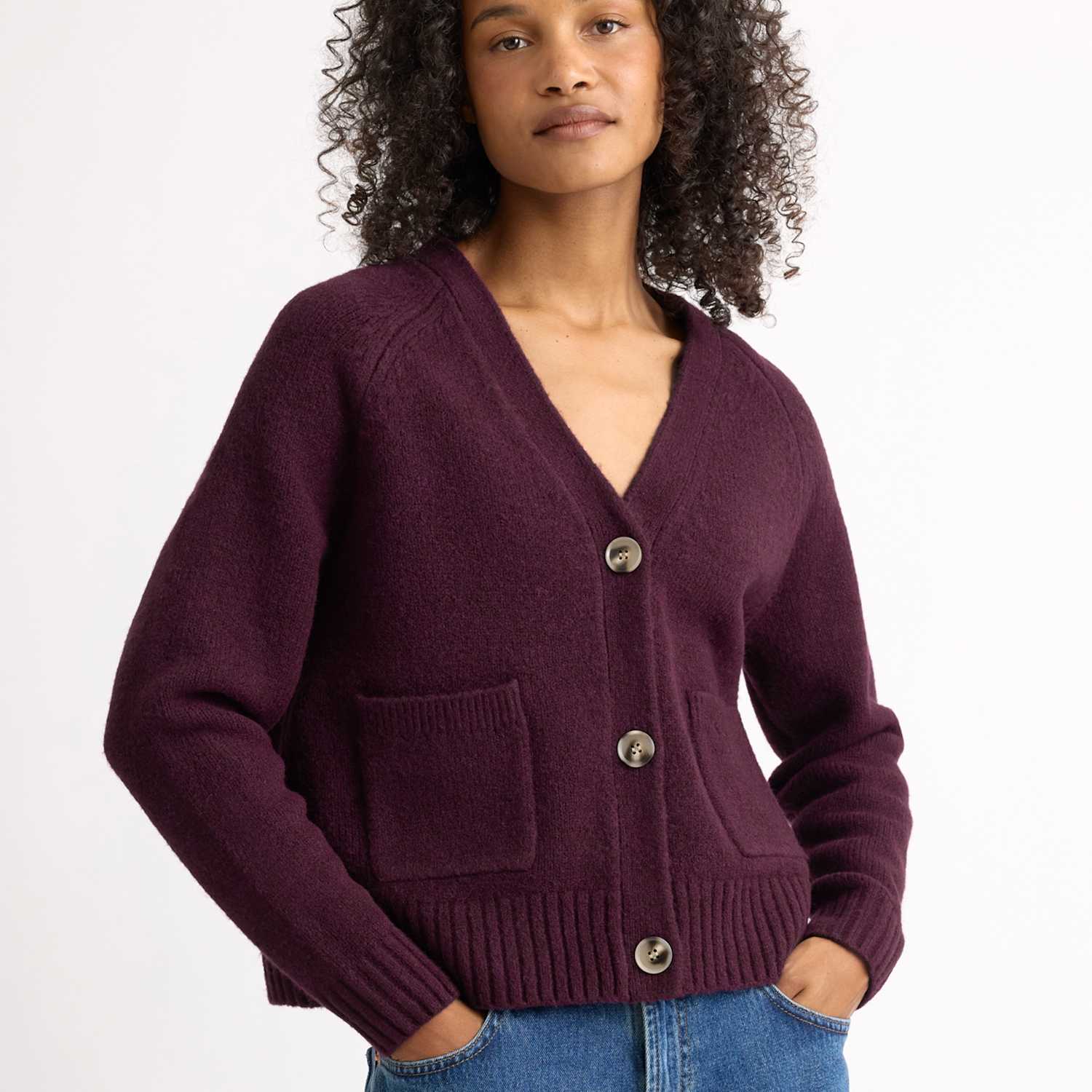 Albaray Women's V-Neck Relaxed Cardigan with Wool - 12 - Burgundy - Available at M&S