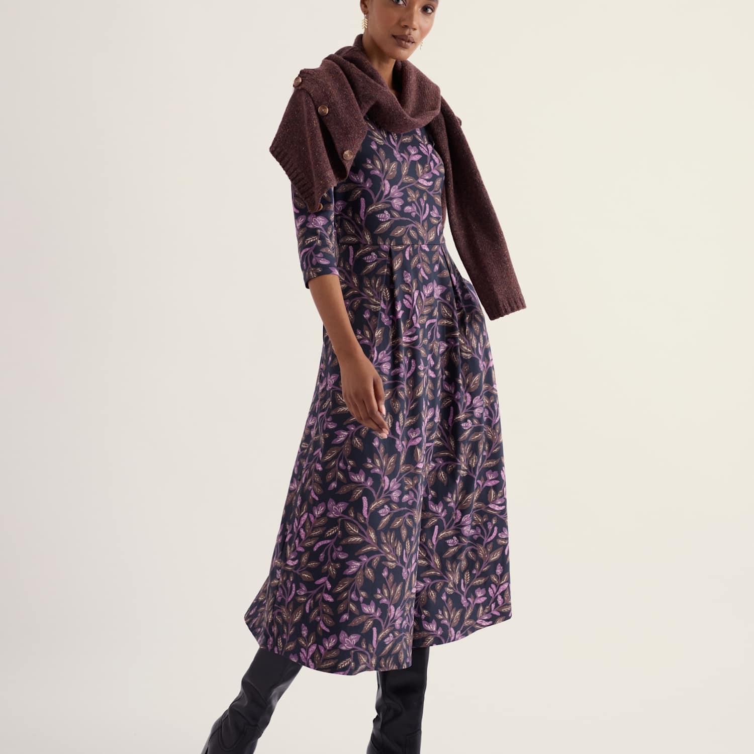 Seasalt Cornwall Women's Cotton Rich Floral Midi Dress - 14 - Purple Mix - Available at M&S