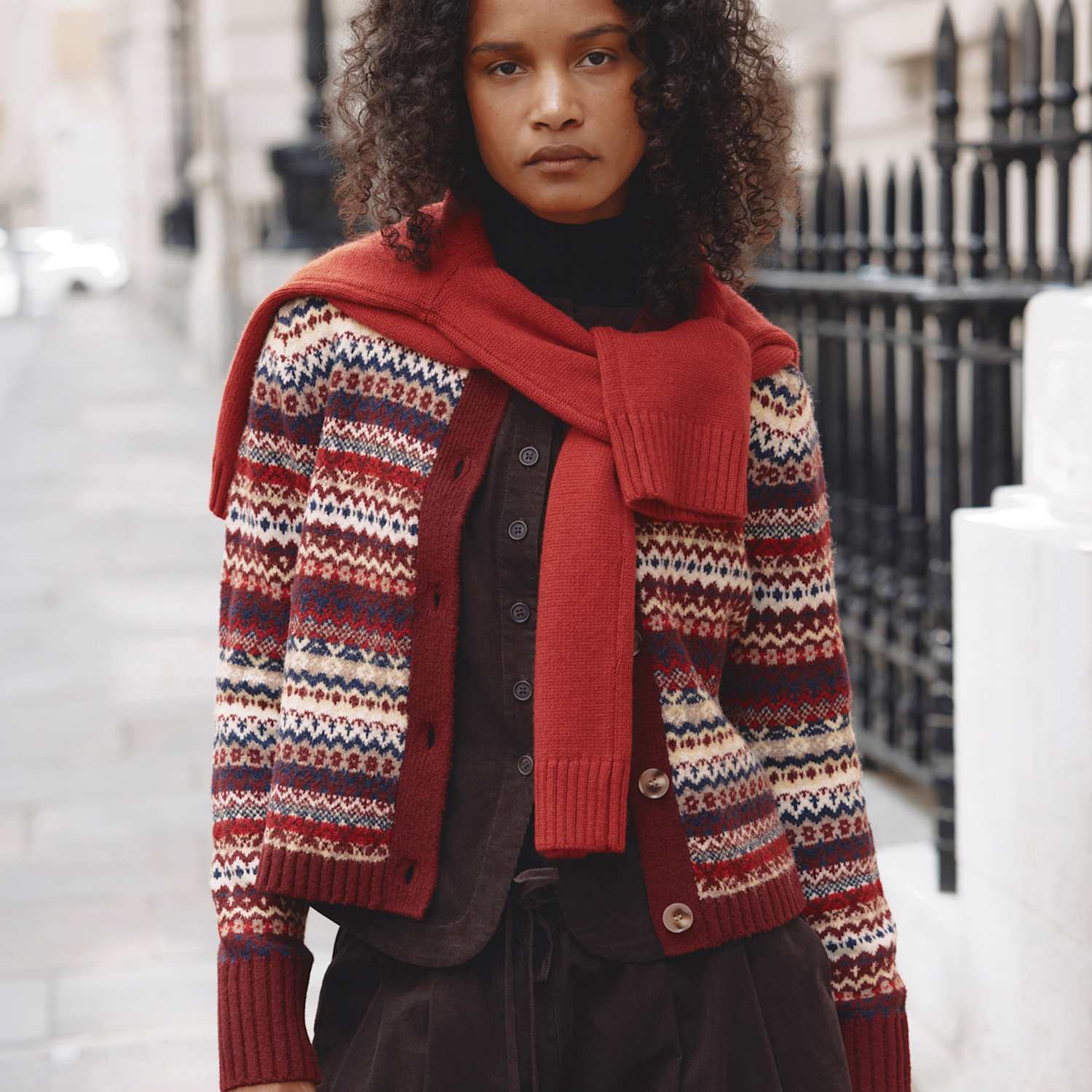 Albaray Women's Fair Isle Crew Neck Cardigan with Wool - 8 - Burgundy Mix - Available at M&S