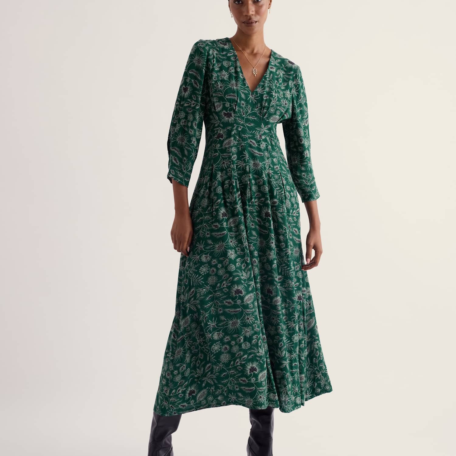 Seasalt Cornwall Women's Printed V Neck Midaxi Dress - 18 - Green Mix - Available at M&S