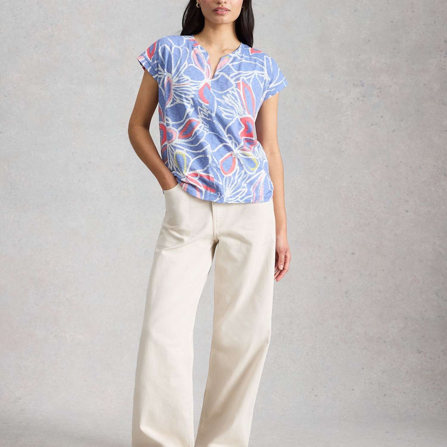 White Stuff Women's Pure Cotton Floral Print T-Shirt - 10 - Teal Mix - Available at M&S