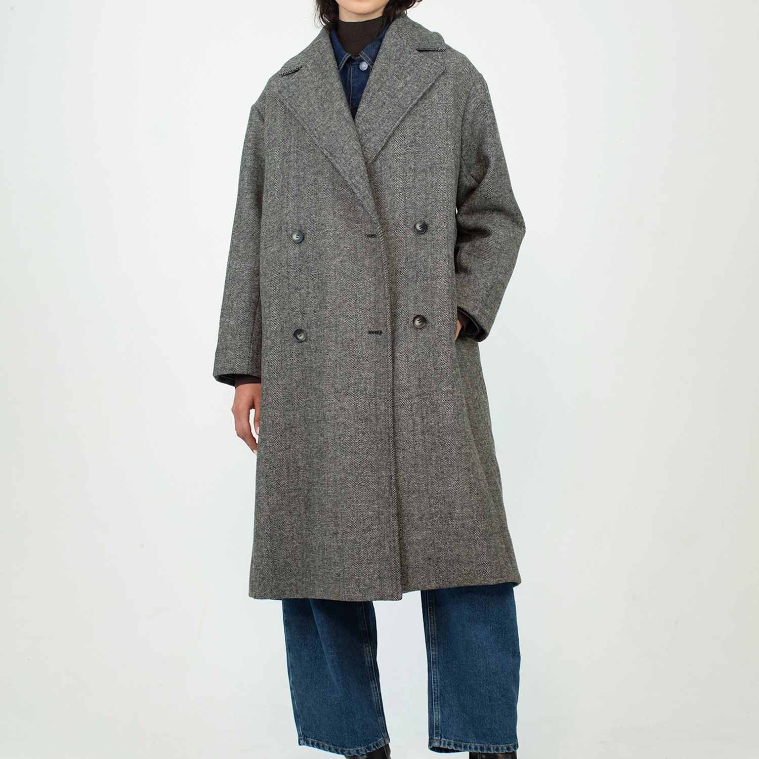 Albaray Women's Wool Blend Herringbone Collared Longline Coat - 10 - Grey Mix - Available at M&S