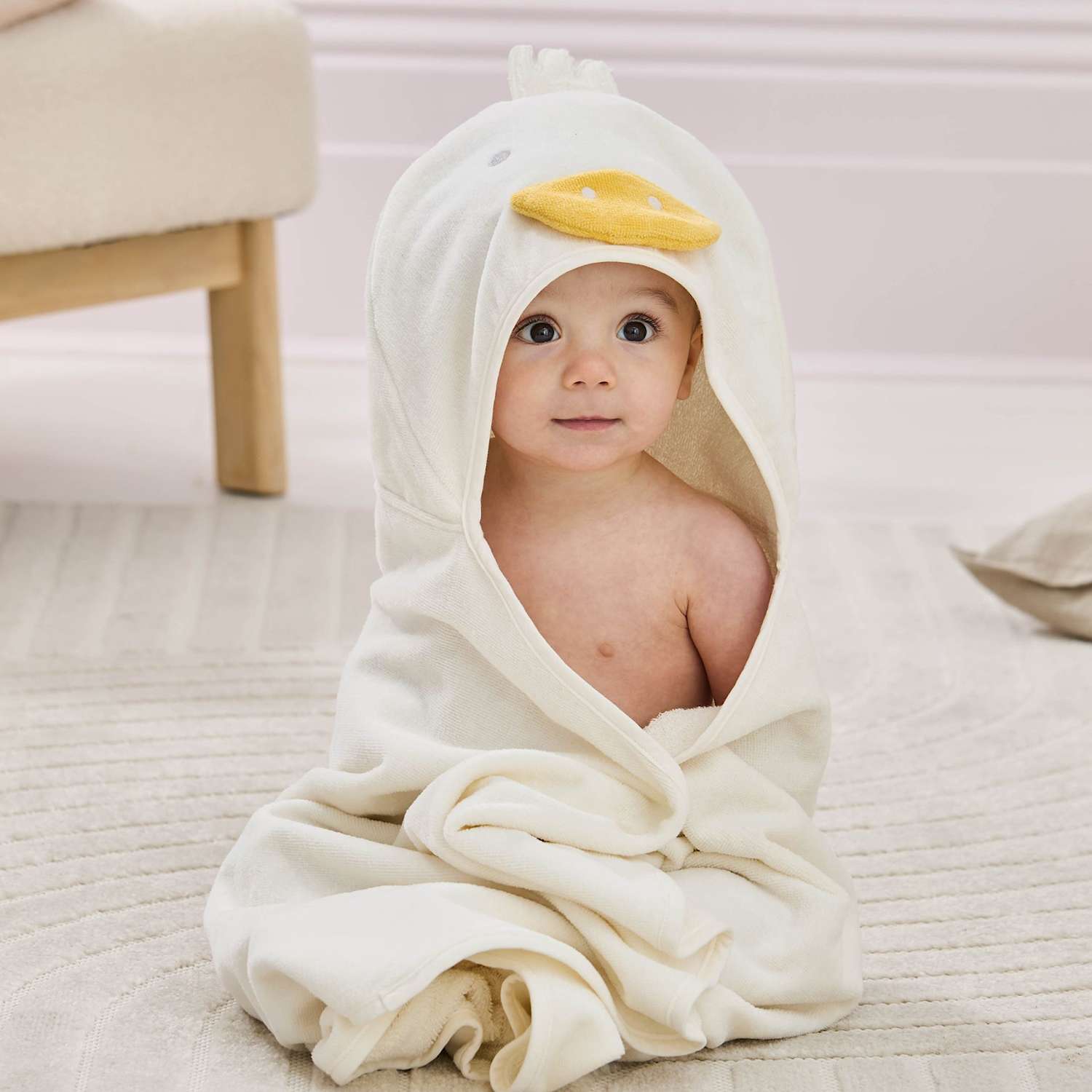 Jojo Maman Bébé Boys Pure Cotton Duck Hooded Towel - Cream - Available at M&S