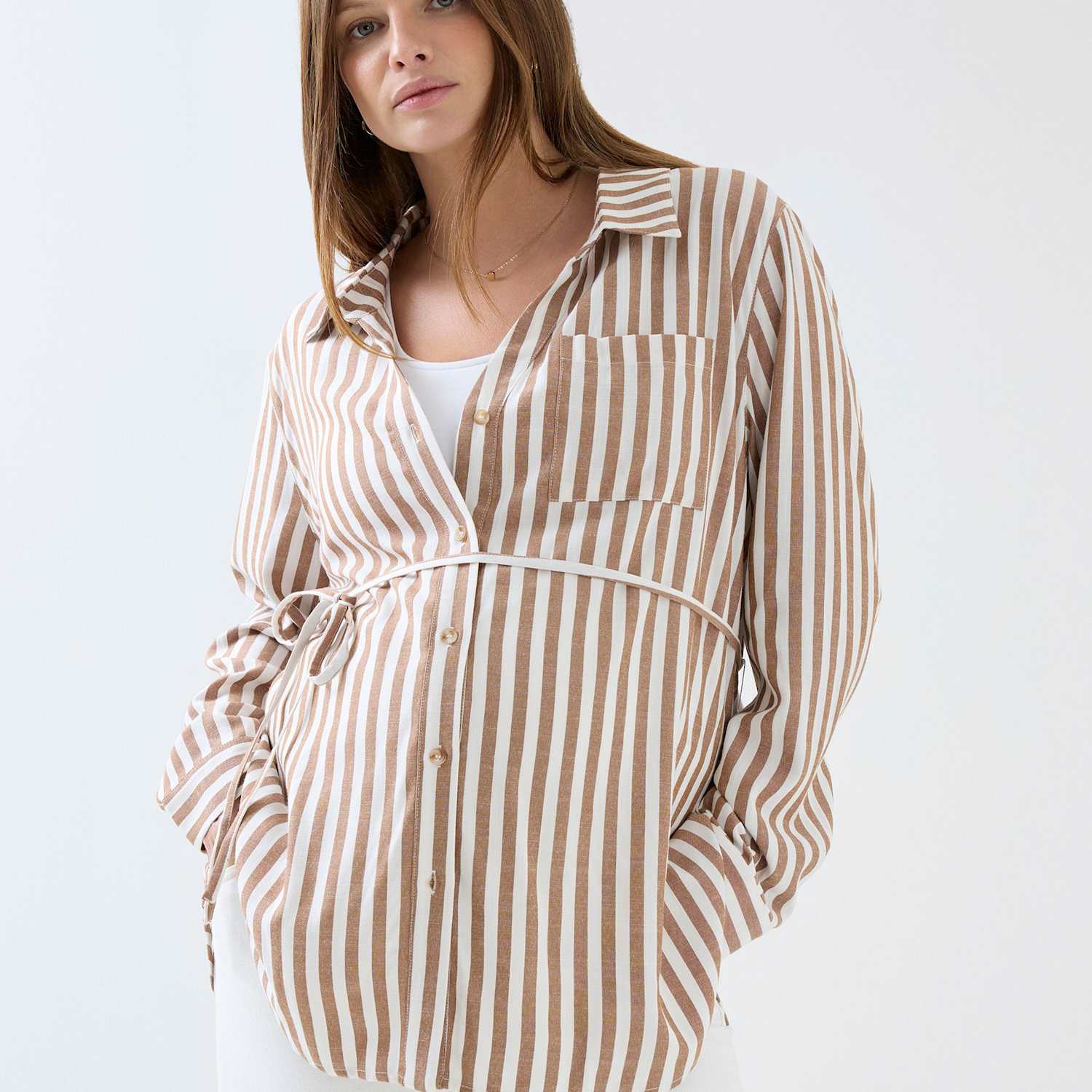 Jojo Maman Bébé Women's Maternity Pure Cotton Striped Button Through Shirt - Medium - Natural Mix - Available at M&S