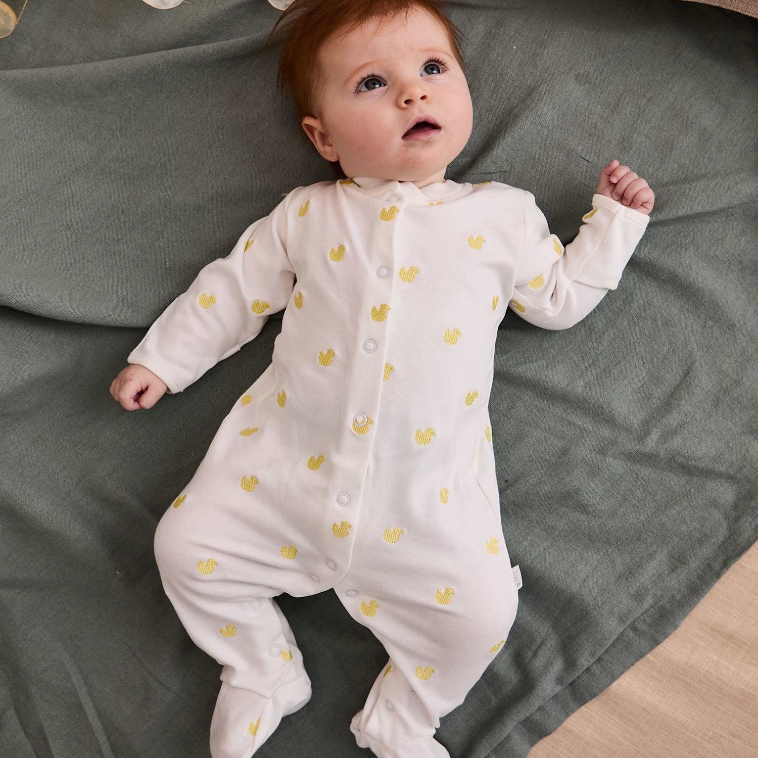 Jojo Maman Bébé Boys Pure Cotton Duck Sleepsuit (0-12 Mths) - Tiny - Yellow Mix - Available at M&S