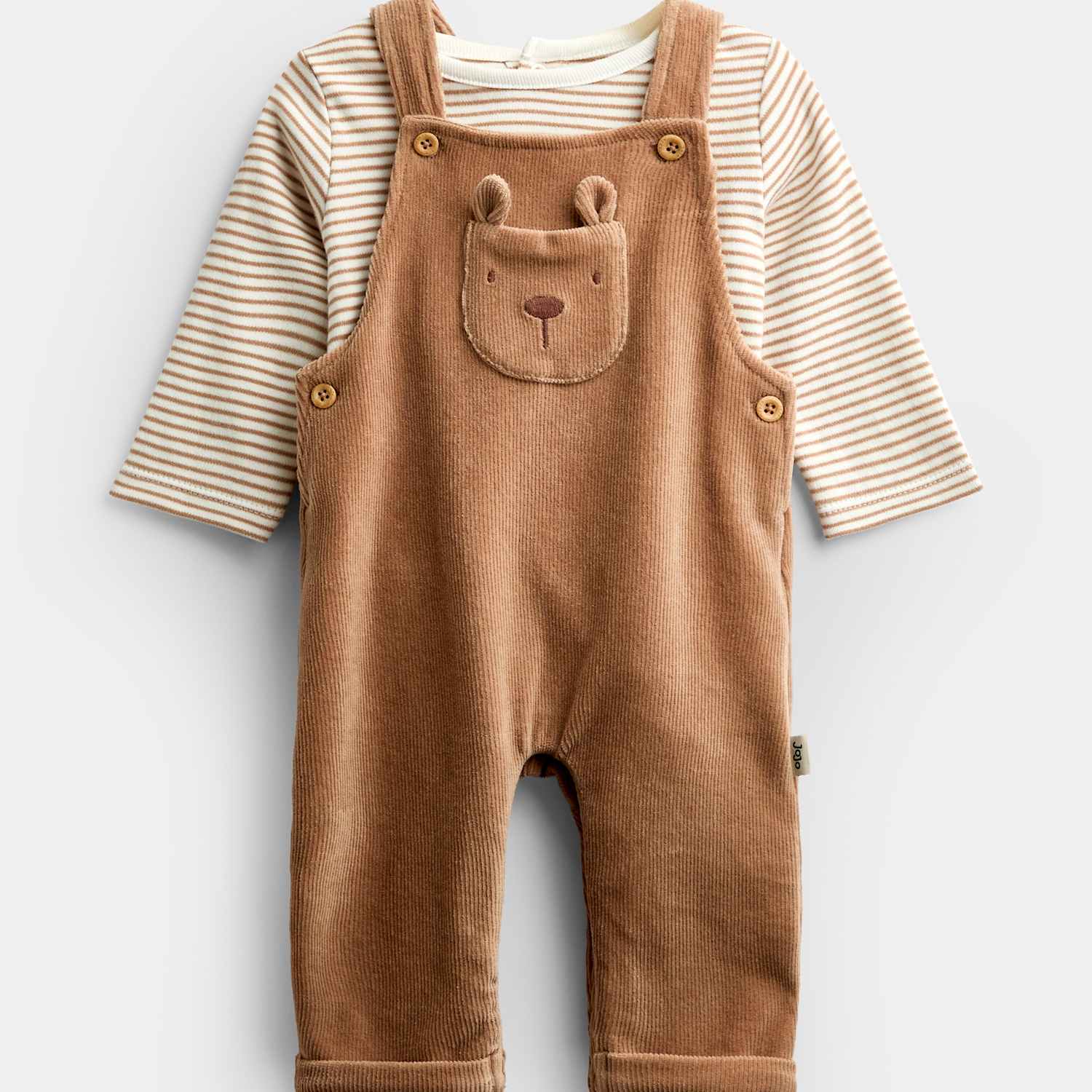 Jojo Maman Bébé Boys 2 Piece Cotton Rich Bear Dungaree Outfit (0-2 Yrs) - 6-12 Months - Brown Mix - Available at M&S