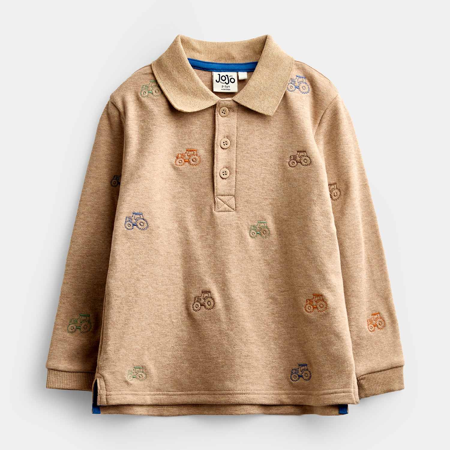 Jojo Maman Bébé Boys Pure Cotton Embroidered Tractor Polo Shirt (6Mths-7 Yrs) - 3-4 Years - Brown Mix - Available at M&S