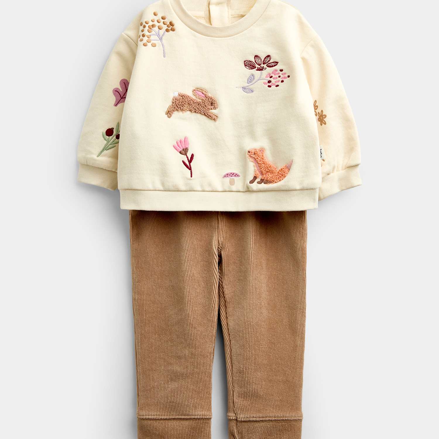 Jojo Maman Bébé Girls 2 Piece Cotton Rich Woodland Outfit (0-2 Yrs) - 12-18 Months - Cream Mix - Available at M&S