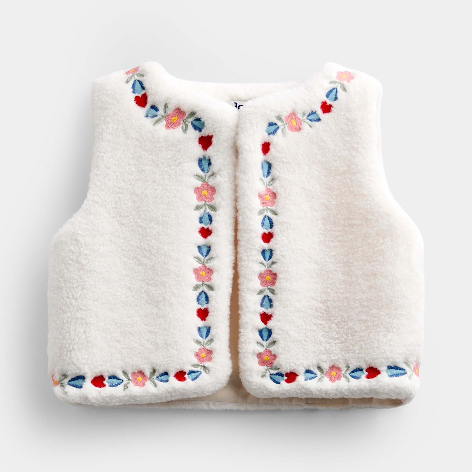 Jojo Maman Bébé Girls Borg Fleece Embroidered Gilet (6 Mths-5 Yrs) - 4-5 Years - Cream Mix - Available at M&S