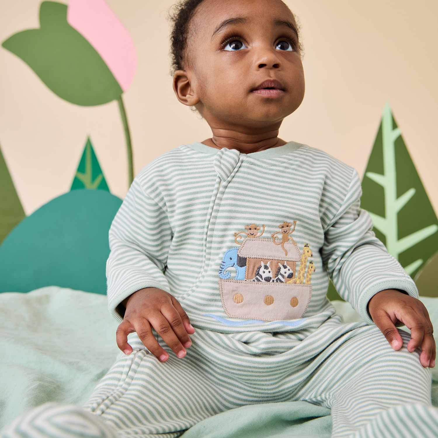 Jojo Maman Bébé Boys Cotton Jersey Applique Sleepsuit (7lbs - 12 Mths) - 0-3 Months - Green Mix - Available at M&S