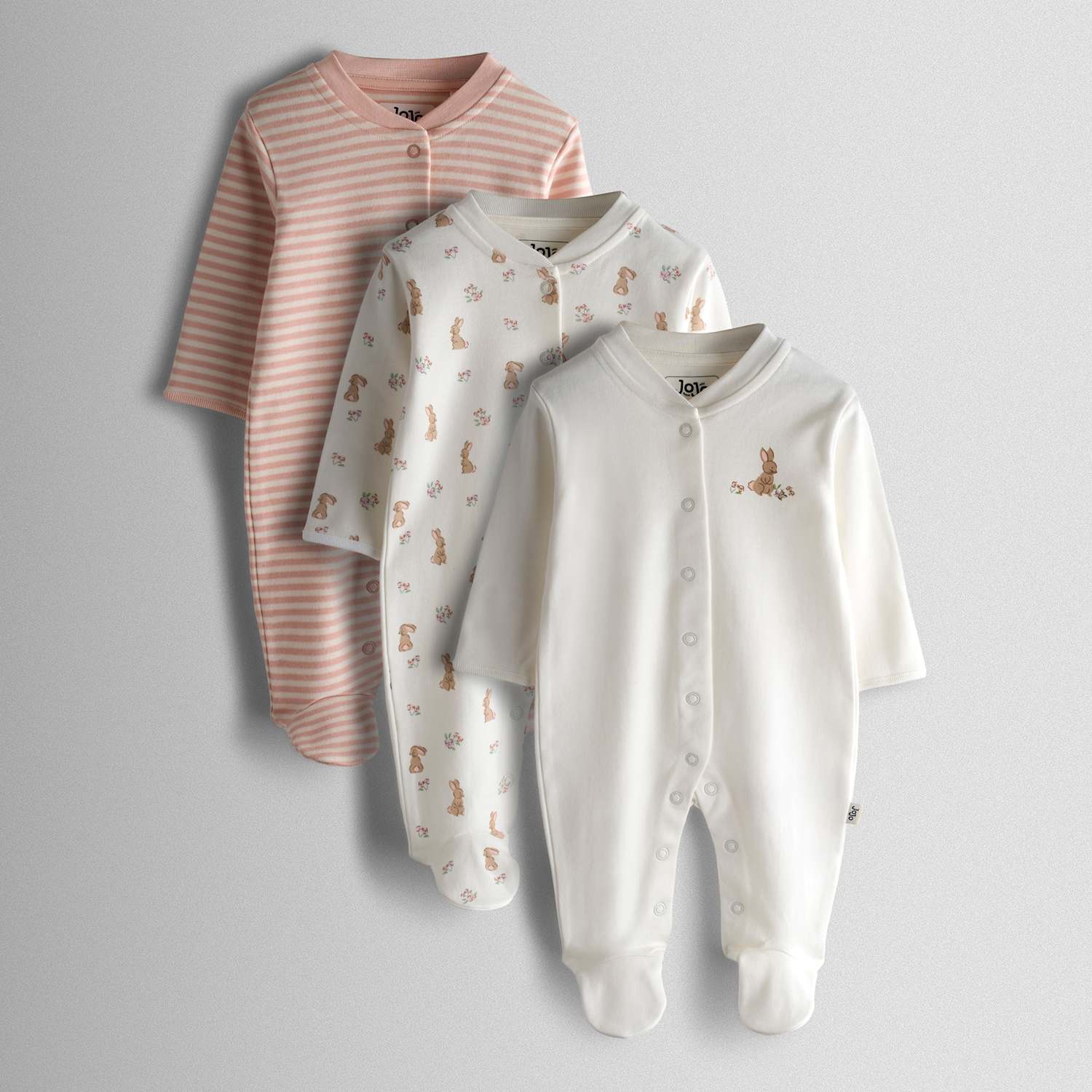 Jojo Maman Bébé Girls 3 Pack Cotton Sleepsuits (7lbs - 18 Mths) - 0-3 Months - Pink Mix - Available at M&S