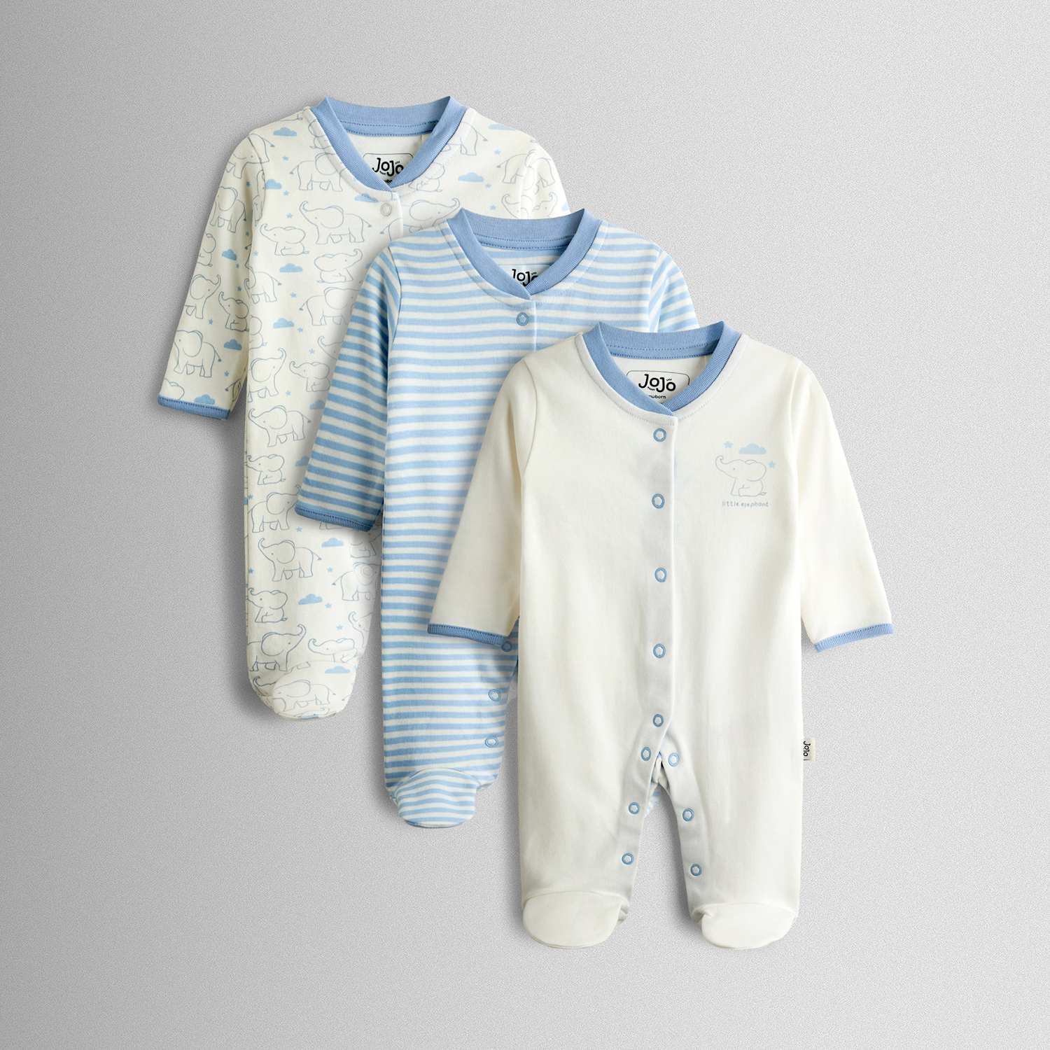 Jojo Maman Bébé Boys 3 Pack Cotton Sleepsuits (7lbs - 18 Mths) - 0-3 Months - Blue Mix - Available at M&S