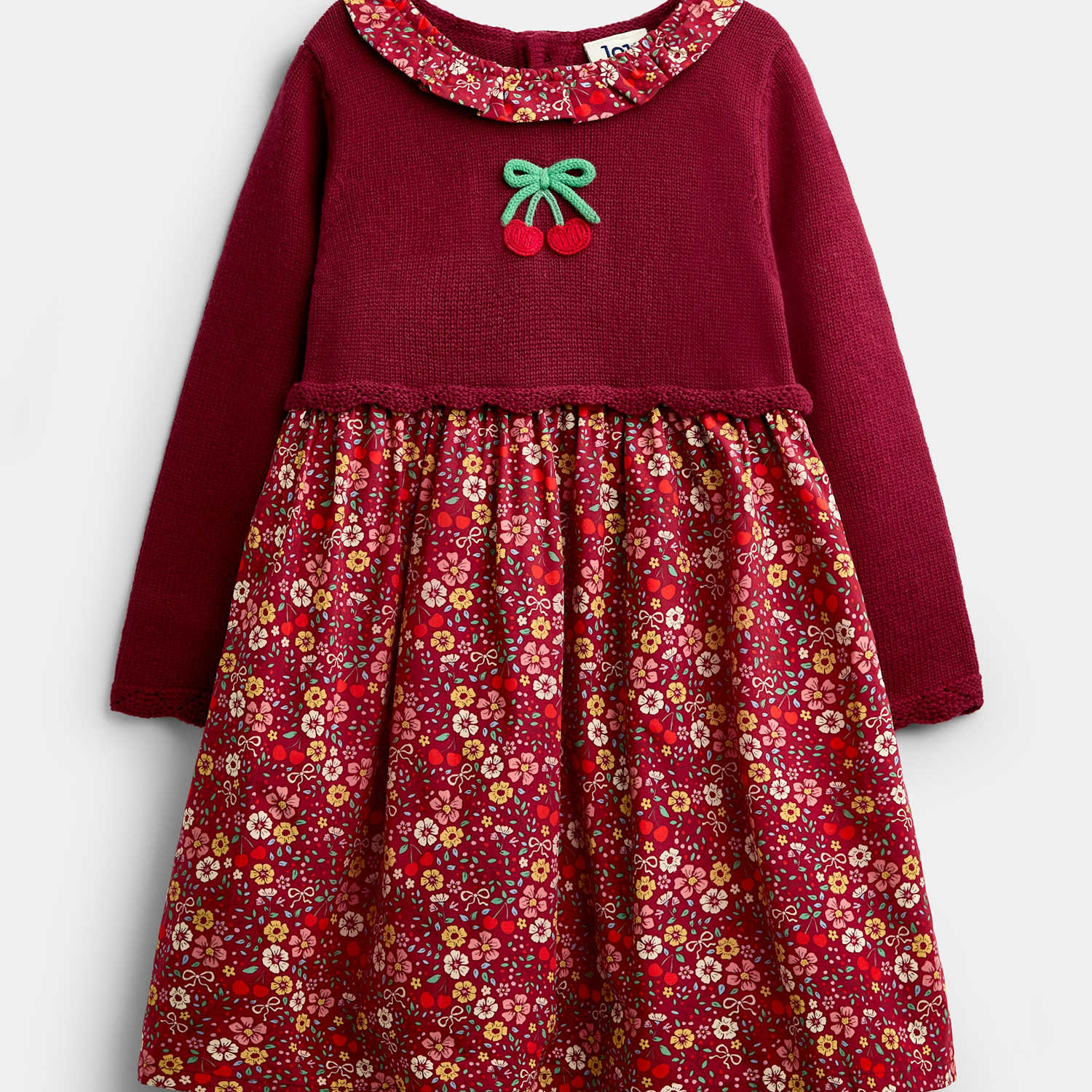 Jojo Maman Bébé Girls Cotton Rich Knitted Dress - 2-3 Years - Red Mix - Available at M&S