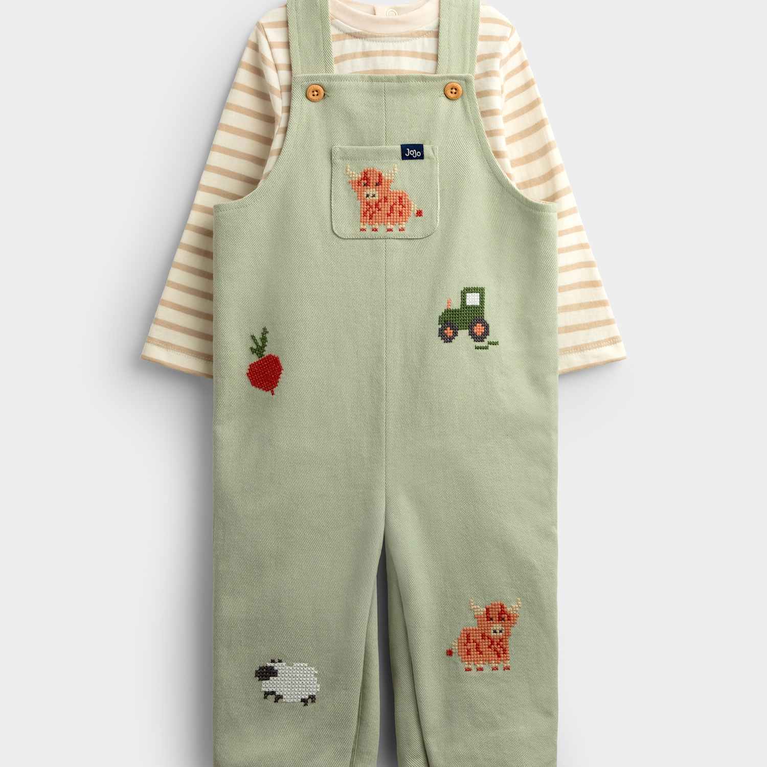 Jojo Maman Bébé Boys 2pc Pure Cotton Embroidered Dungarees - 12-18 Months - Green - Available at M&S