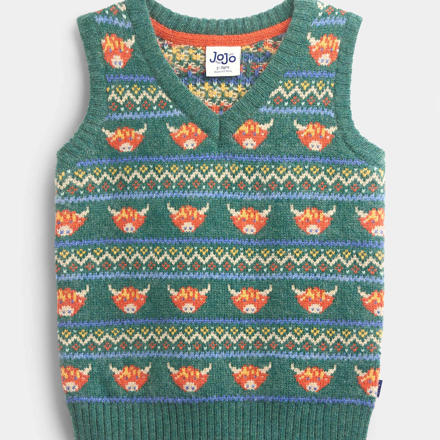 Jojo Maman Bébé Boys Fair Isle Knitted V Neck Tank Top - 12-18 Months - Green Mix - Available at M&S