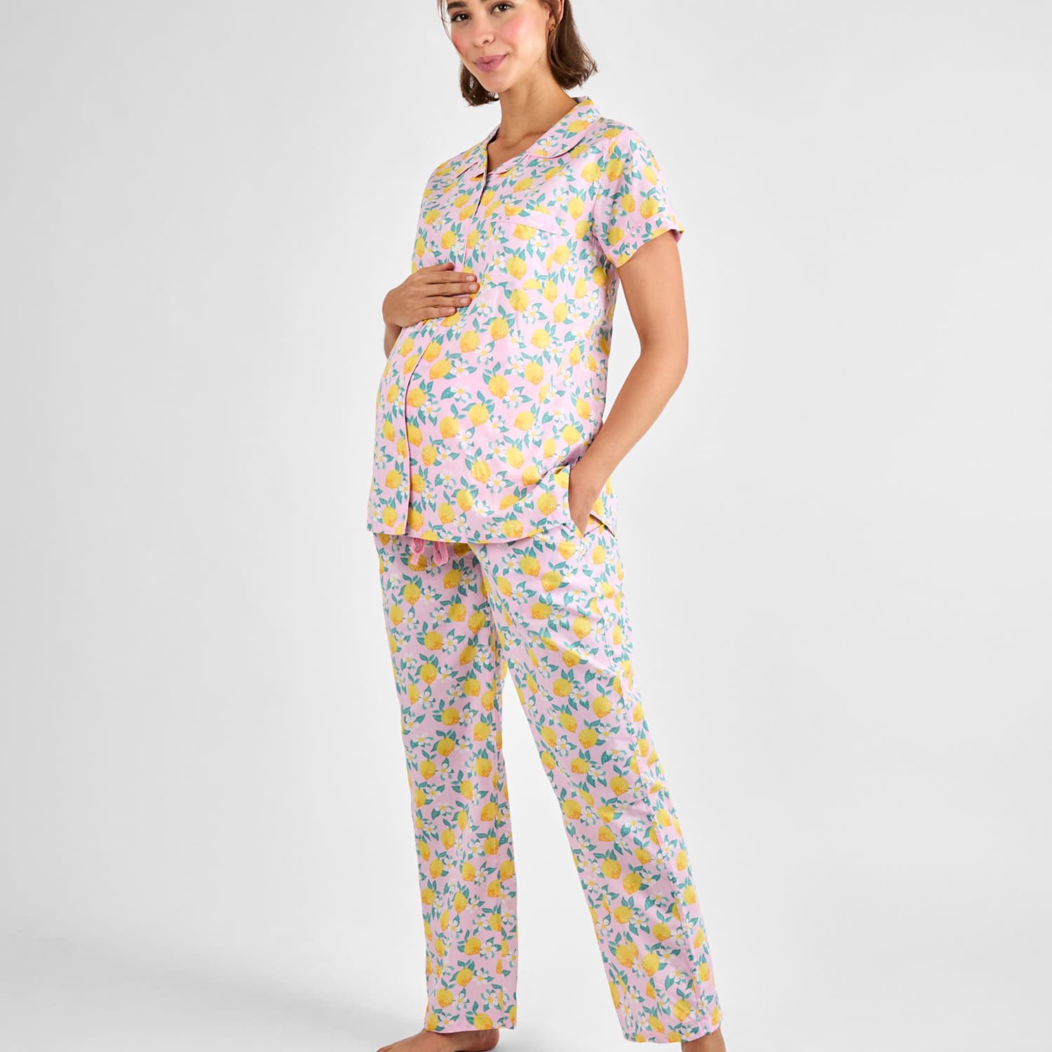 Jojo Maman Bébé Women's Maternity Pure Cotton Lemon Pyjama Set - Medium - Light Pink Mix - Available at M&S