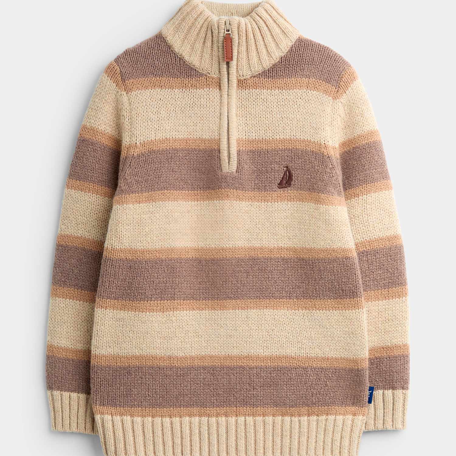 Jojo Maman Bébé Boys Striped Half Zip Knitted Jumper - 12-18 Months - Brown Mix - Available at M&S