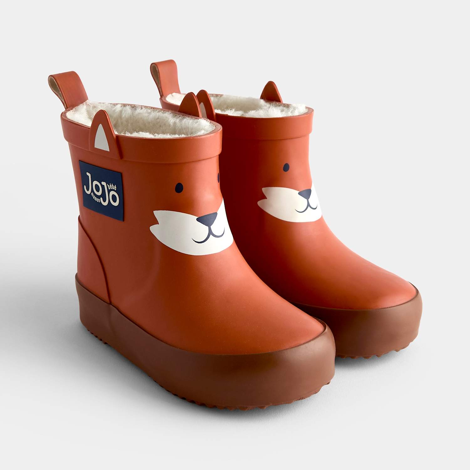 Jojo Maman Bébé Boys Waterproof Fleece Lined Fox Wellies - 5 - Orange - Available at M&S