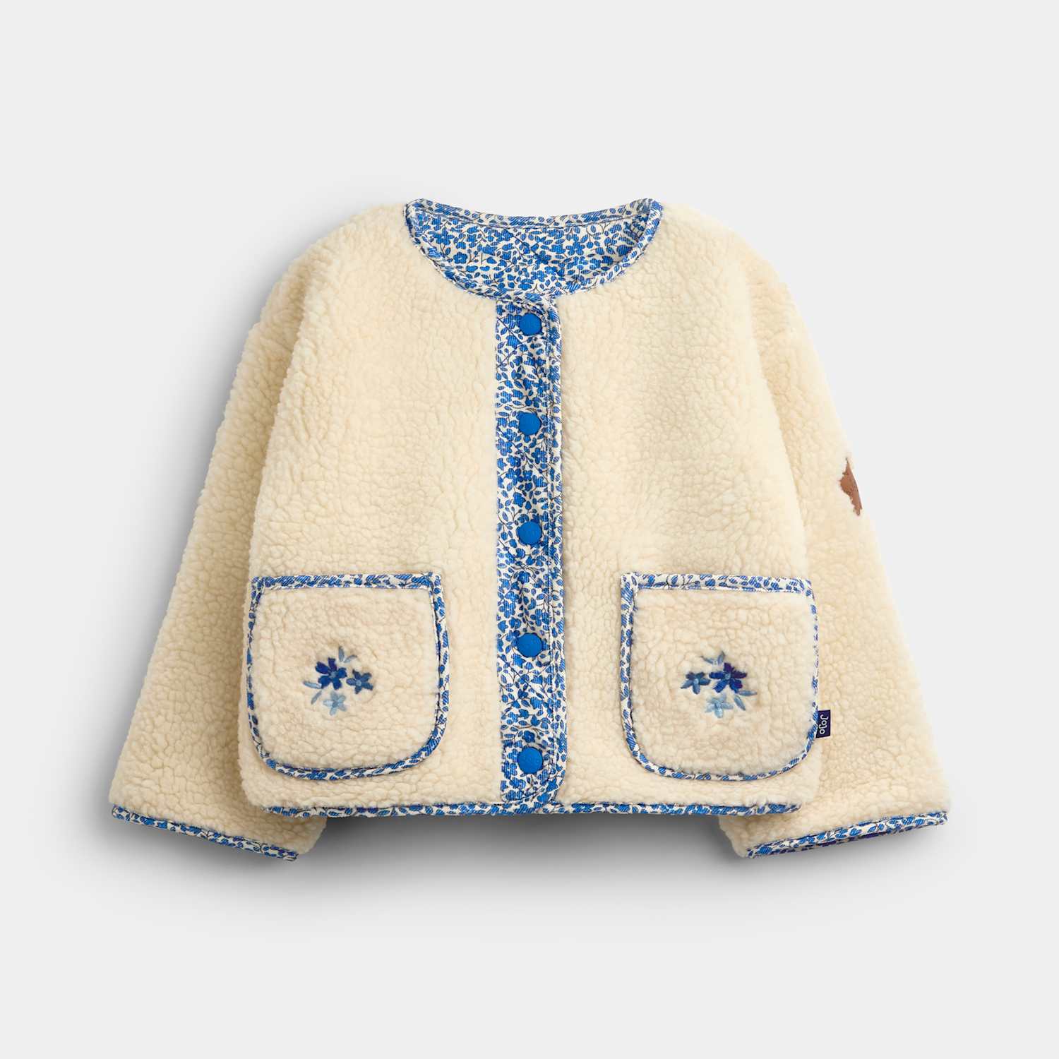 Jojo Maman Bébé Girls Fleece Floral Reversible Jacket - 4-5 Years - Blue - Available at M&S