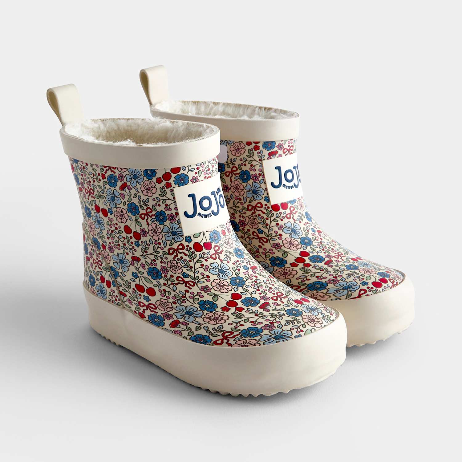 Jojo Maman Bébé Girls Floral Fleece Lined Wellies - 5 - Stone - Available at M&S