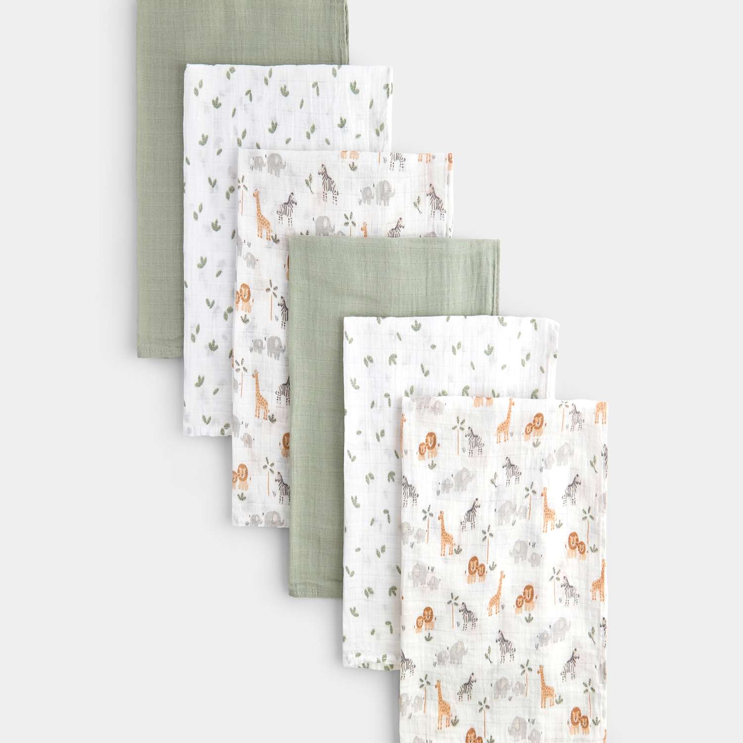 Jojo Maman Bébé Boys 6 Pack Cotton Muslin Squares - Green Mix - Available at M&S