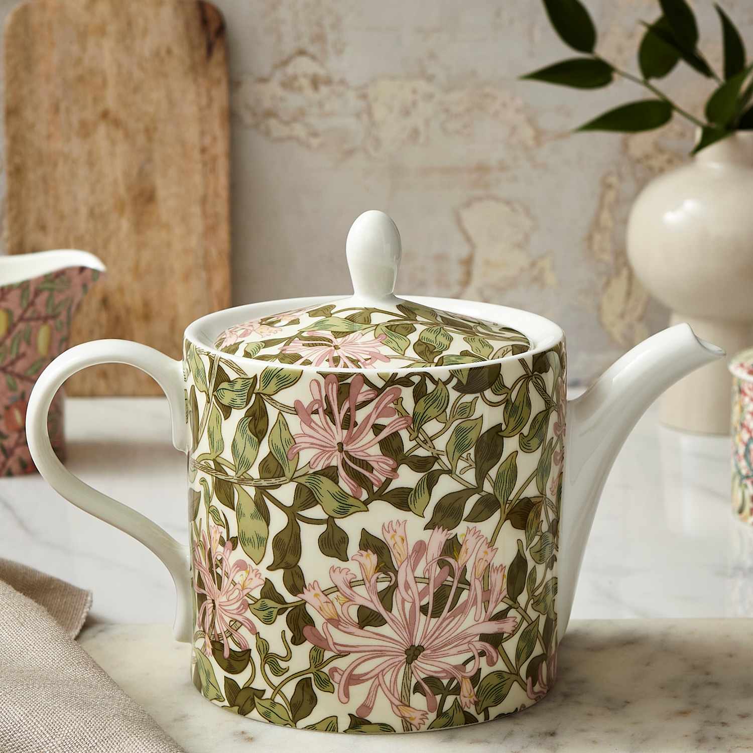 Morris & Co Honeysuckle Teapot - Pink - Available at M&S