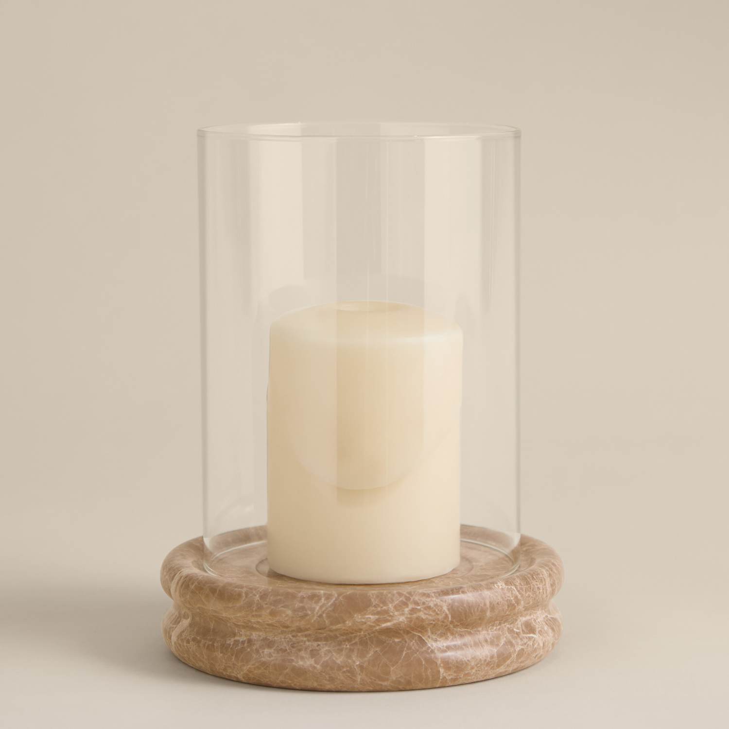 M&S Marble Hurricane Candle Holder - Natural