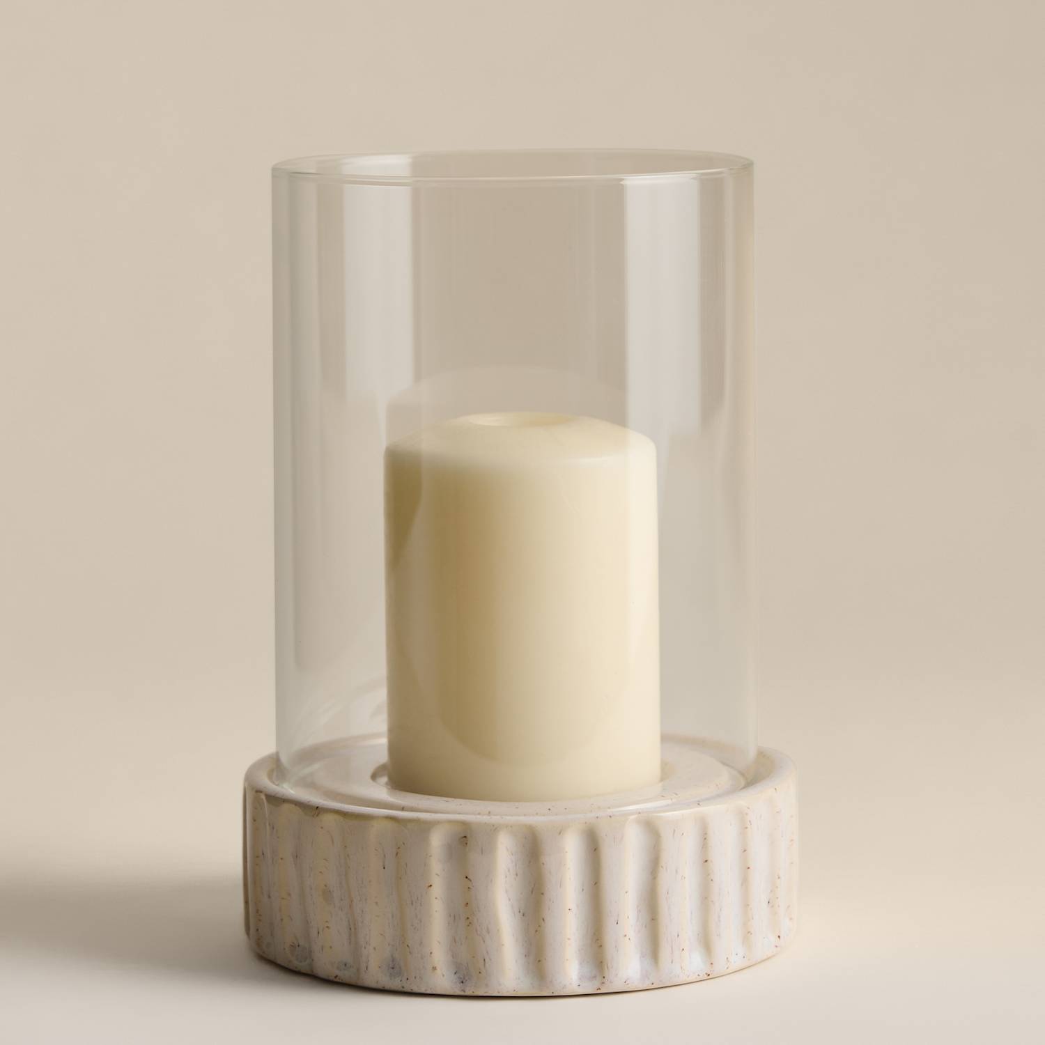 M&S Ribbed Base Ceramic Hurricane Candle Holder - White