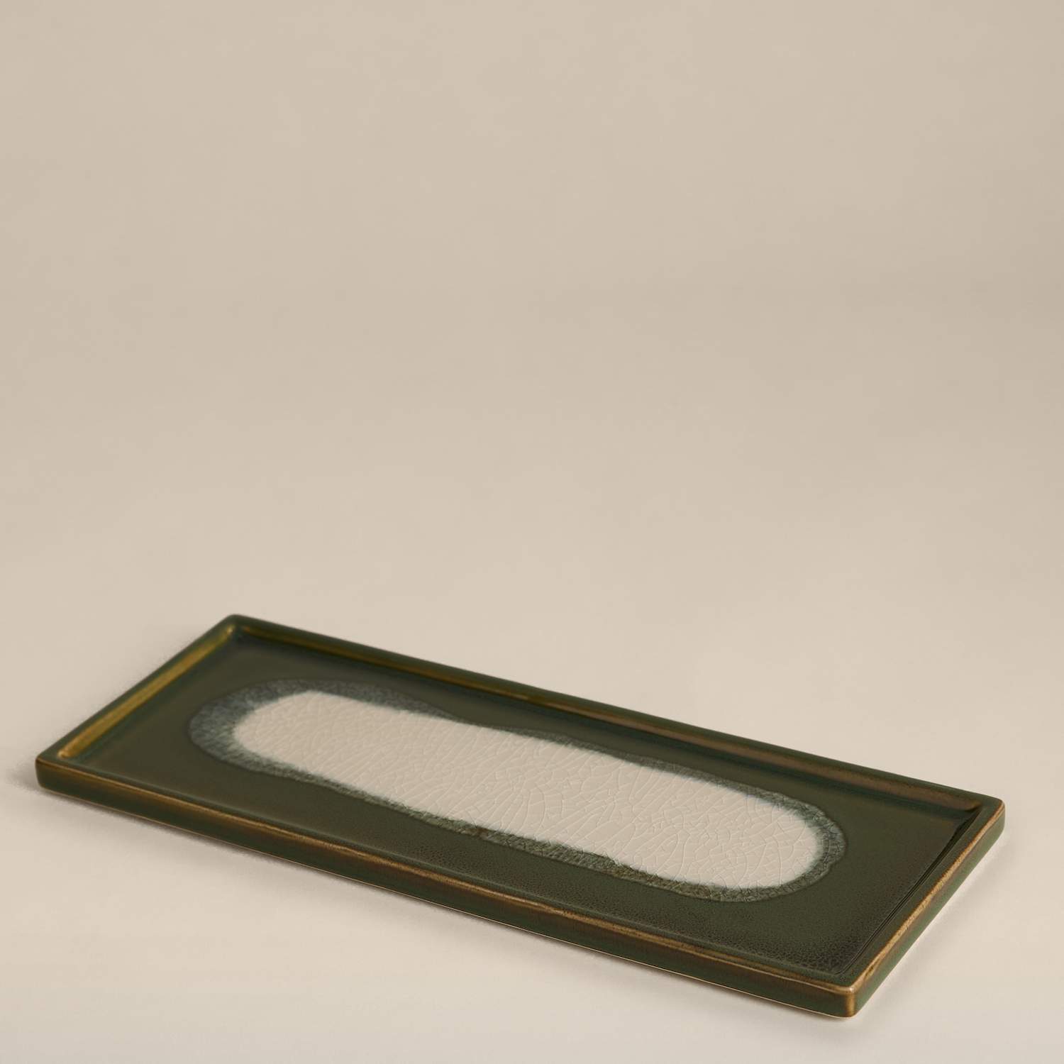 M&S Medium Glazed Ceramic Trinket Tray - Green